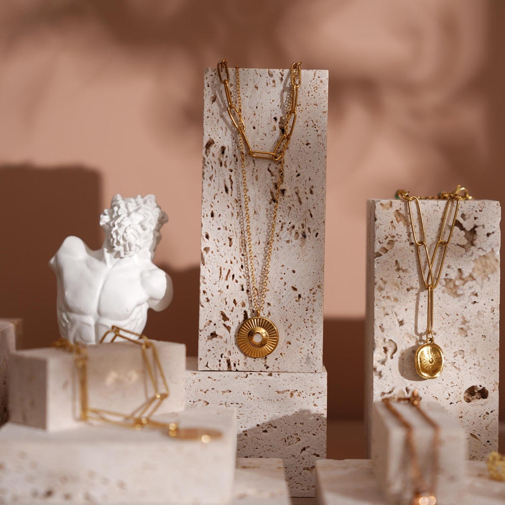 Yellow Travertine Jewelry Display Set: 22-Piece Boutique Collection