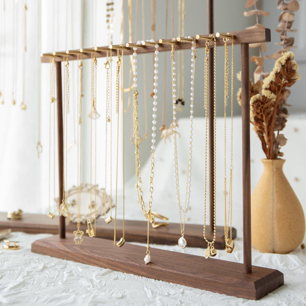 Elegant Walnut Necklace and Bracelet Stand