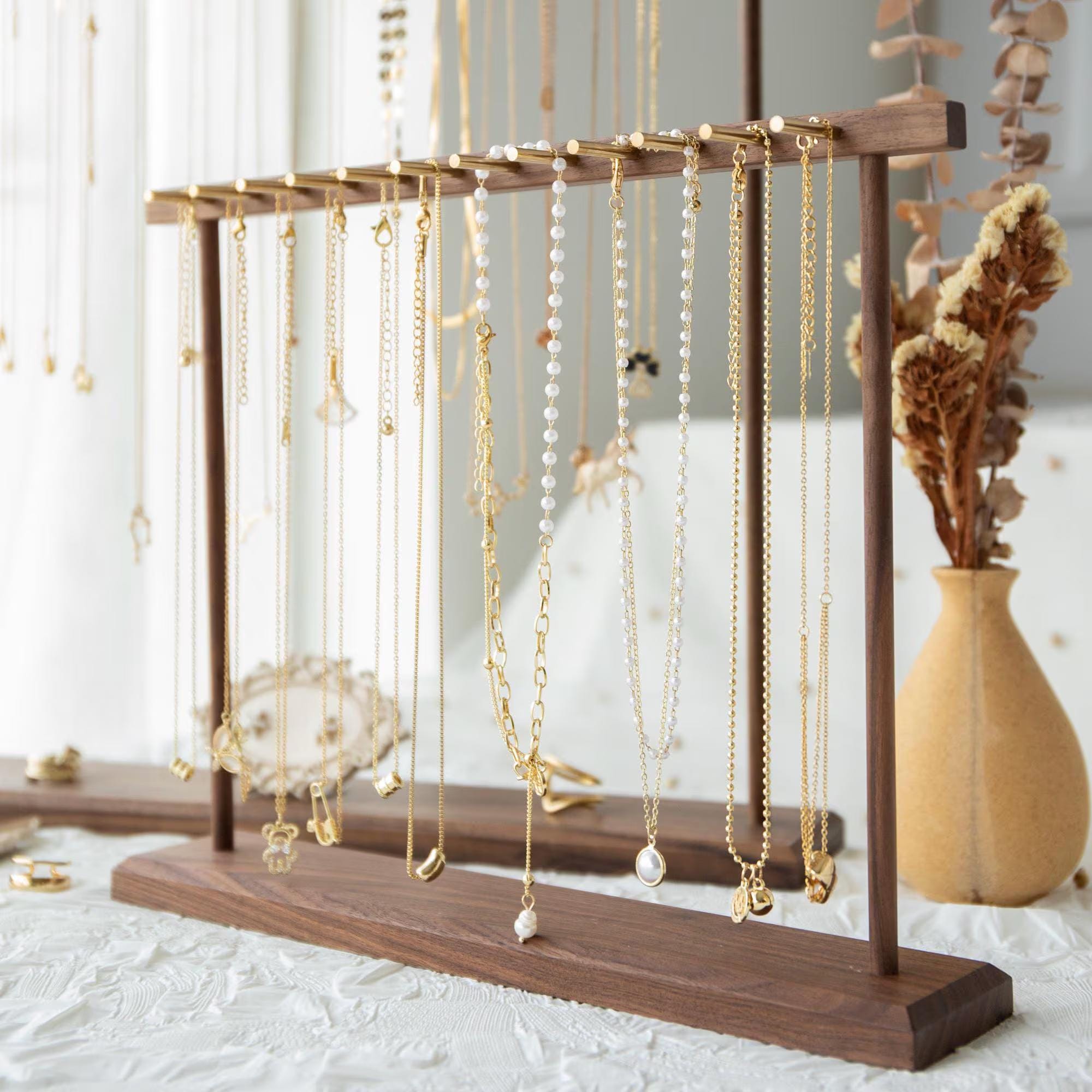 Elegant Walnut Necklace and Bracelet Stand