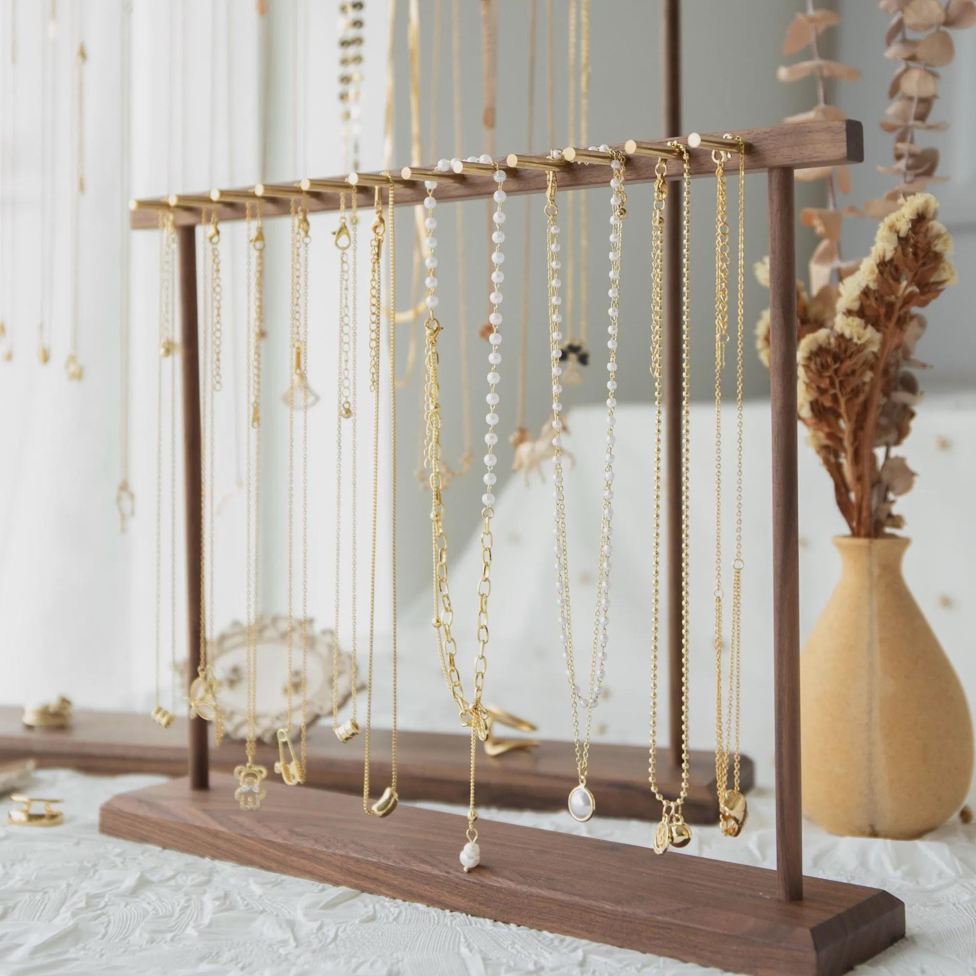 Elegant Walnut Necklace and Bracelet Stand