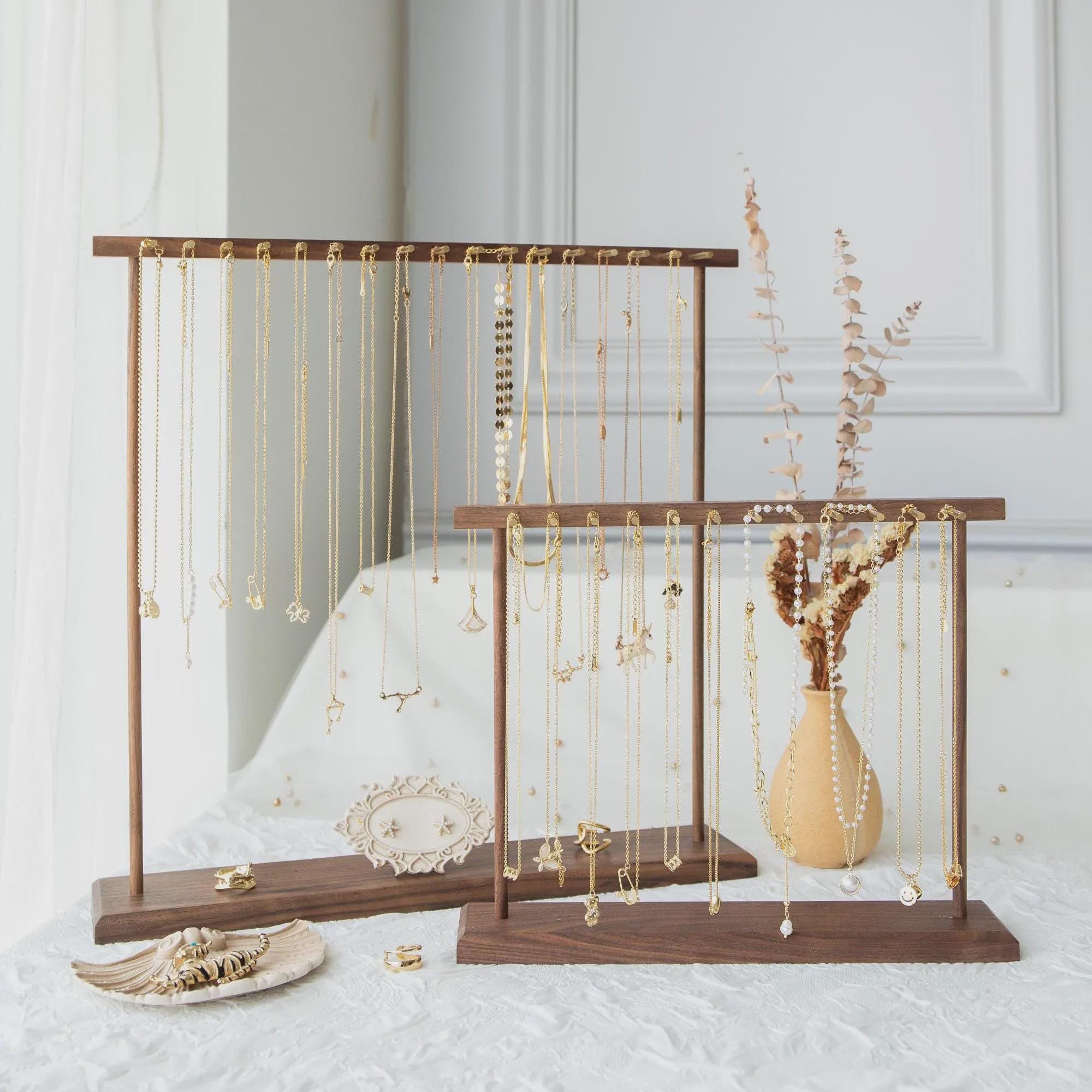 Elegant Walnut Necklace and Bracelet Stand