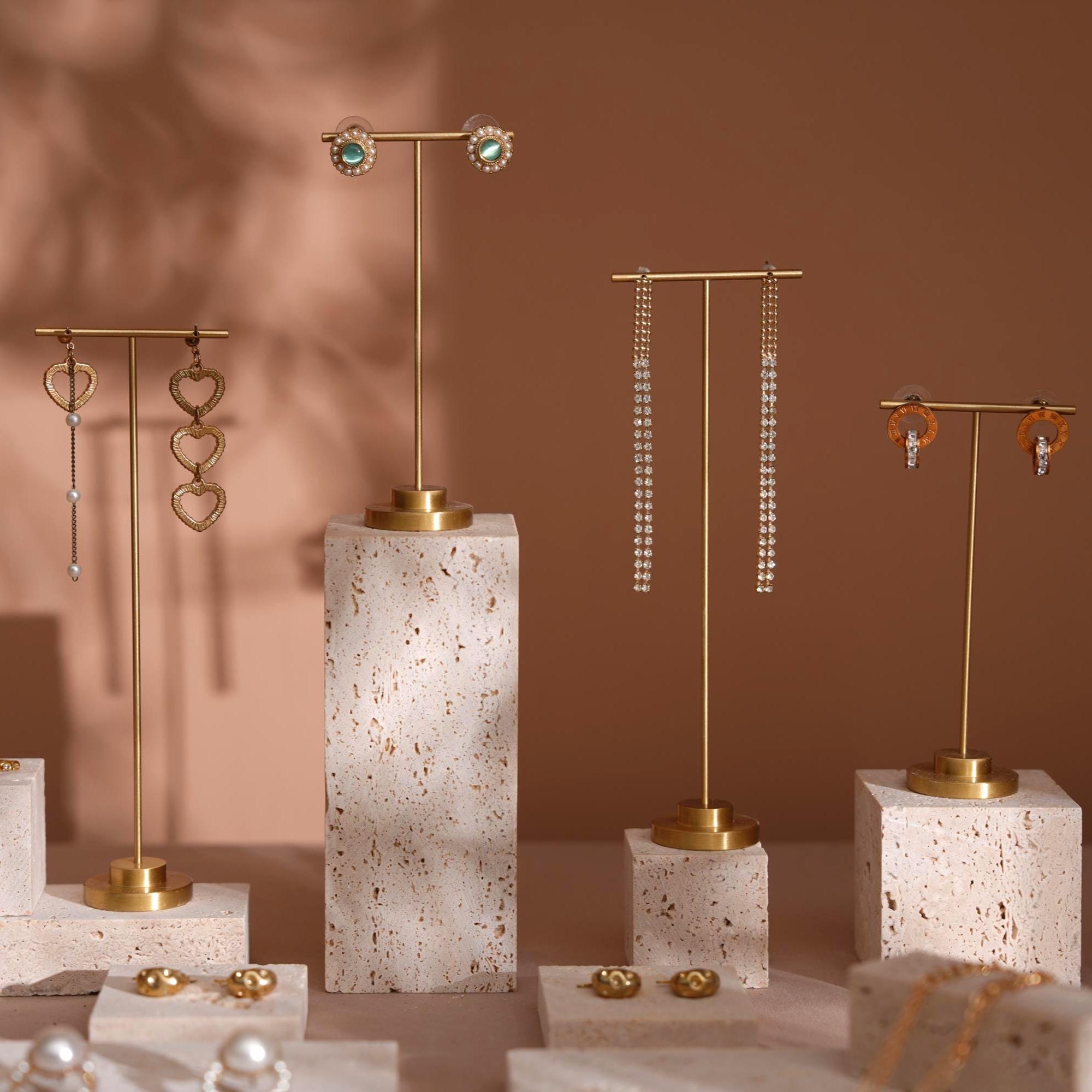 Yellow Travertine Jewelry Display Set