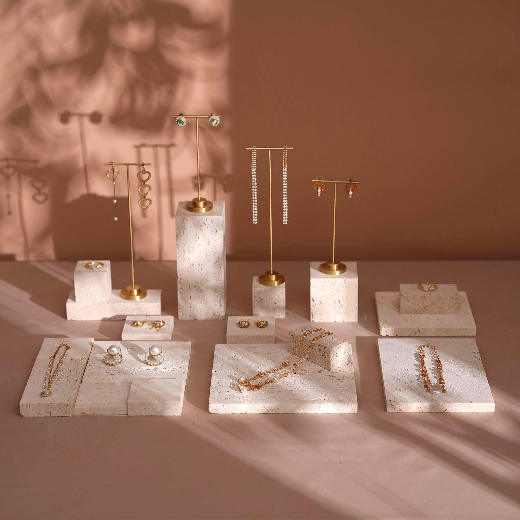 Yellow Travertine Jewelry Display Set