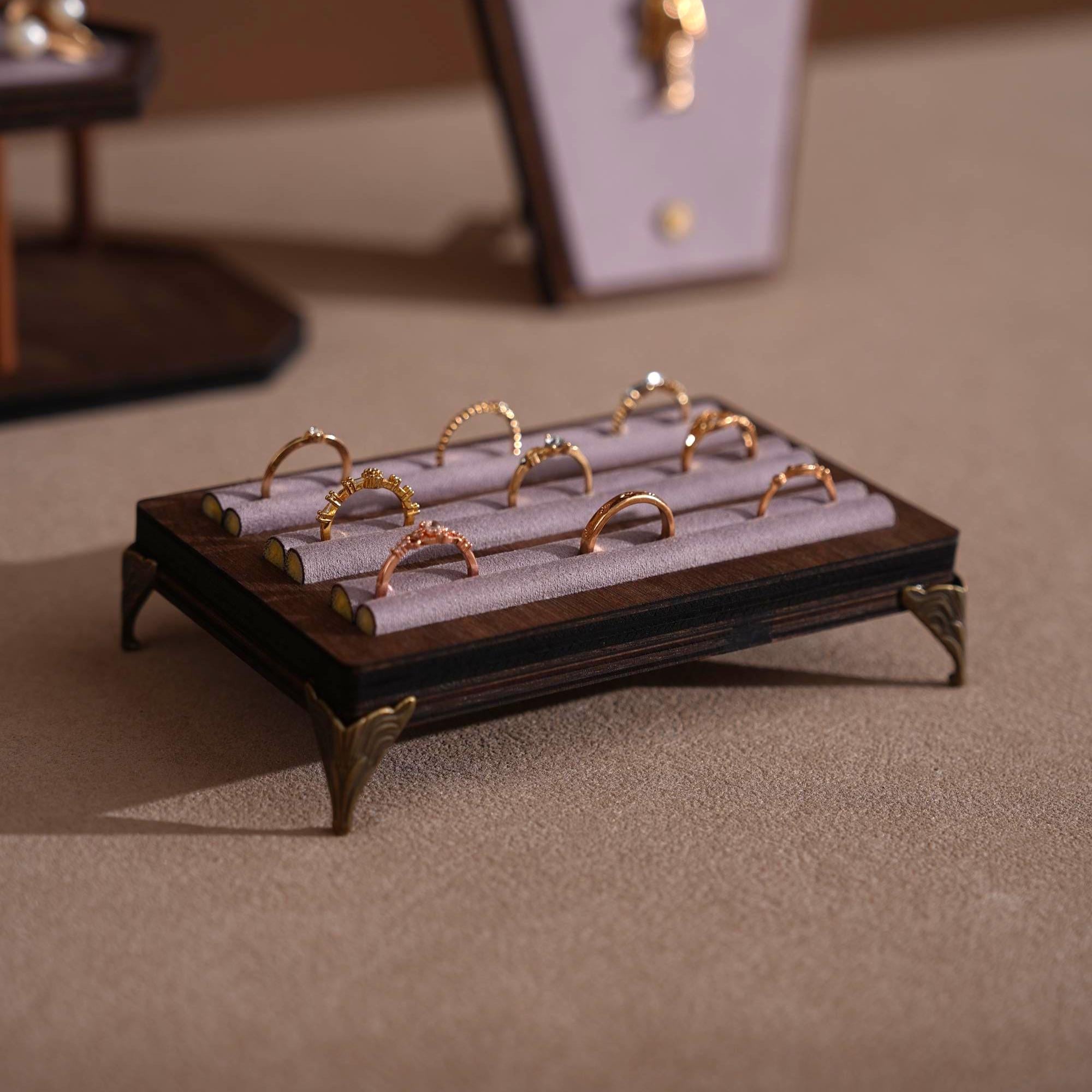 Walnut Veneer Jewelry Vendor Display Set (7-Piece) | 12 Colors