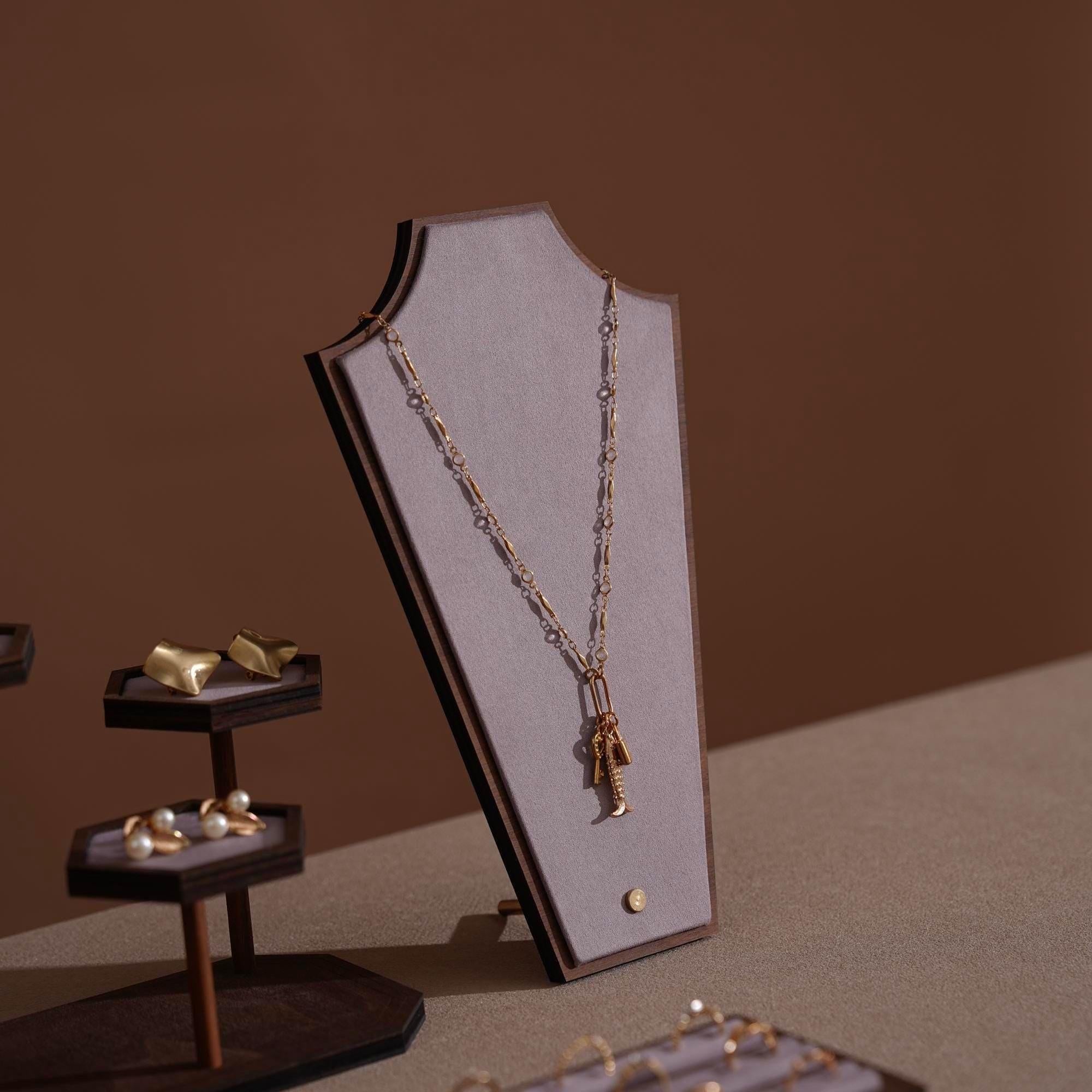 Walnut Veneer Jewelry Vendor Display Set (7-Piece) | 12 Colors