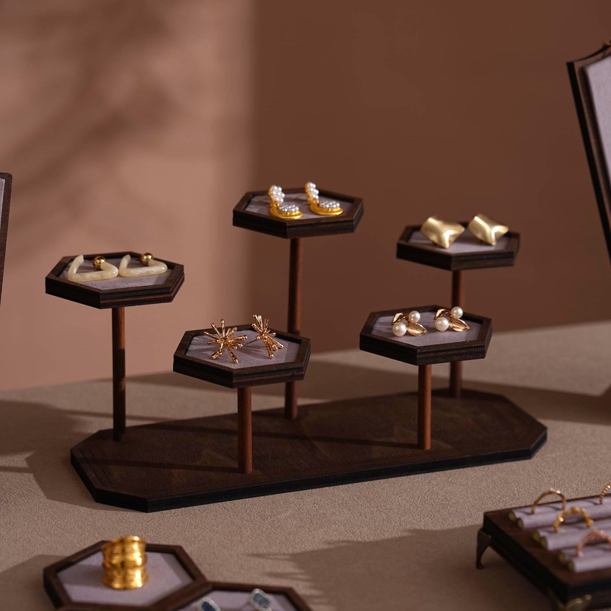 Walnut Veneer Jewelry Vendor Display Set (7-Piece) | 12 Colors