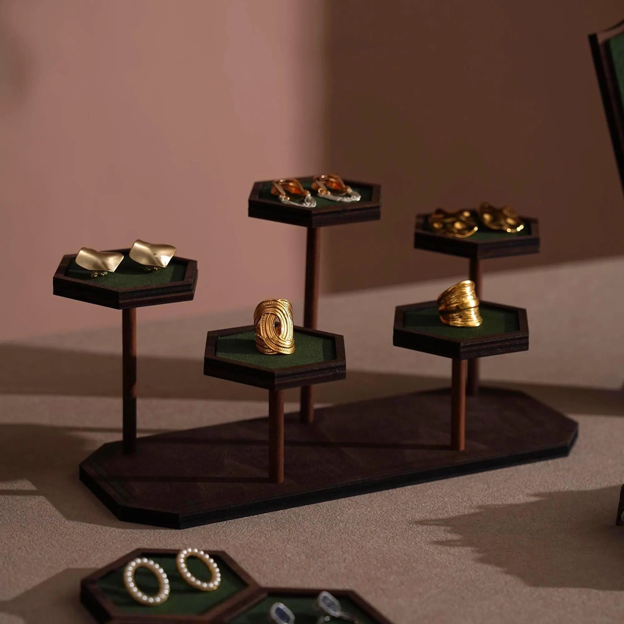 Walnut Veneer Jewelry Vendor Display Set (7-Piece) | 12 Colors