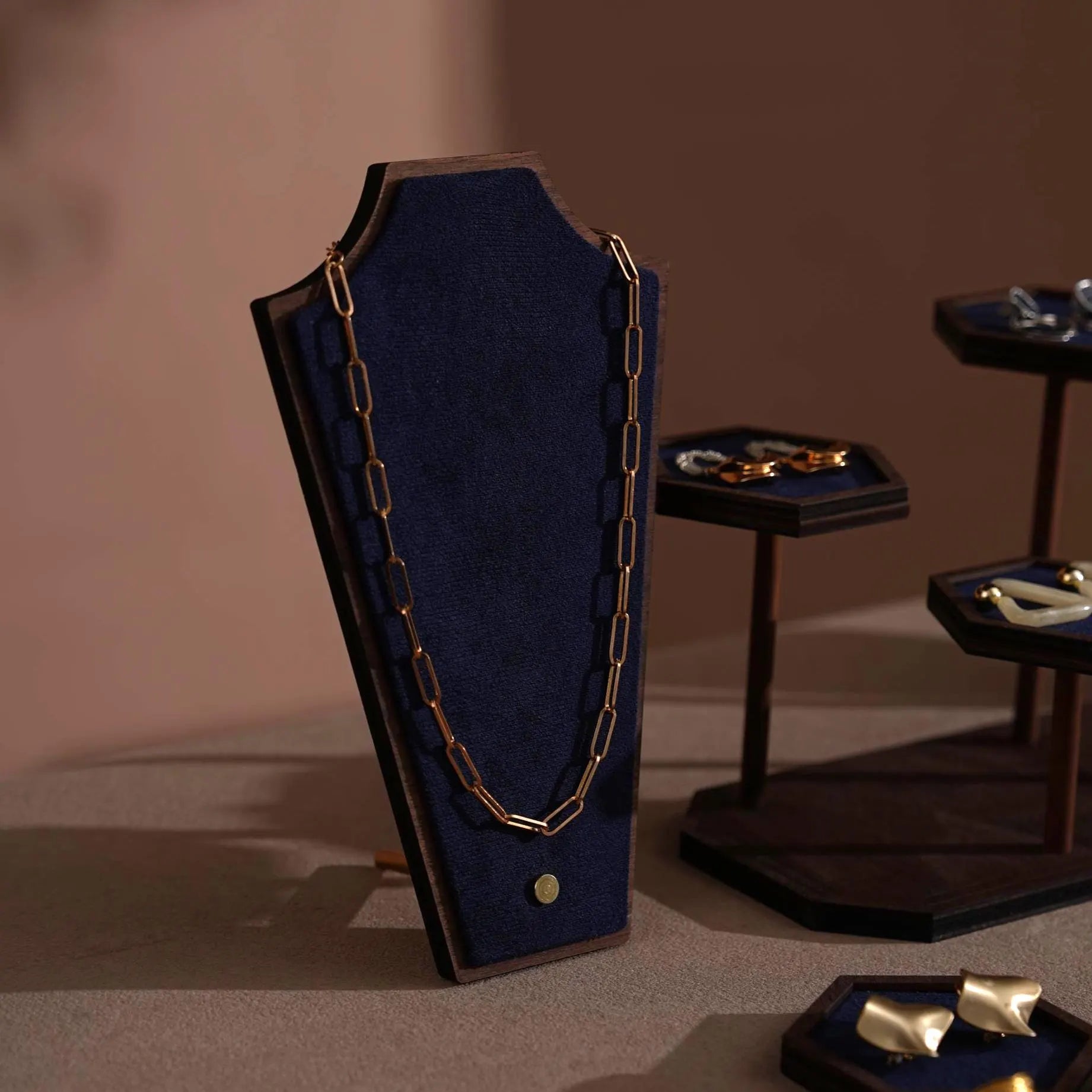 Walnut Veneer Jewelry Vendor Display Set (7-Piece) | 12 Colors