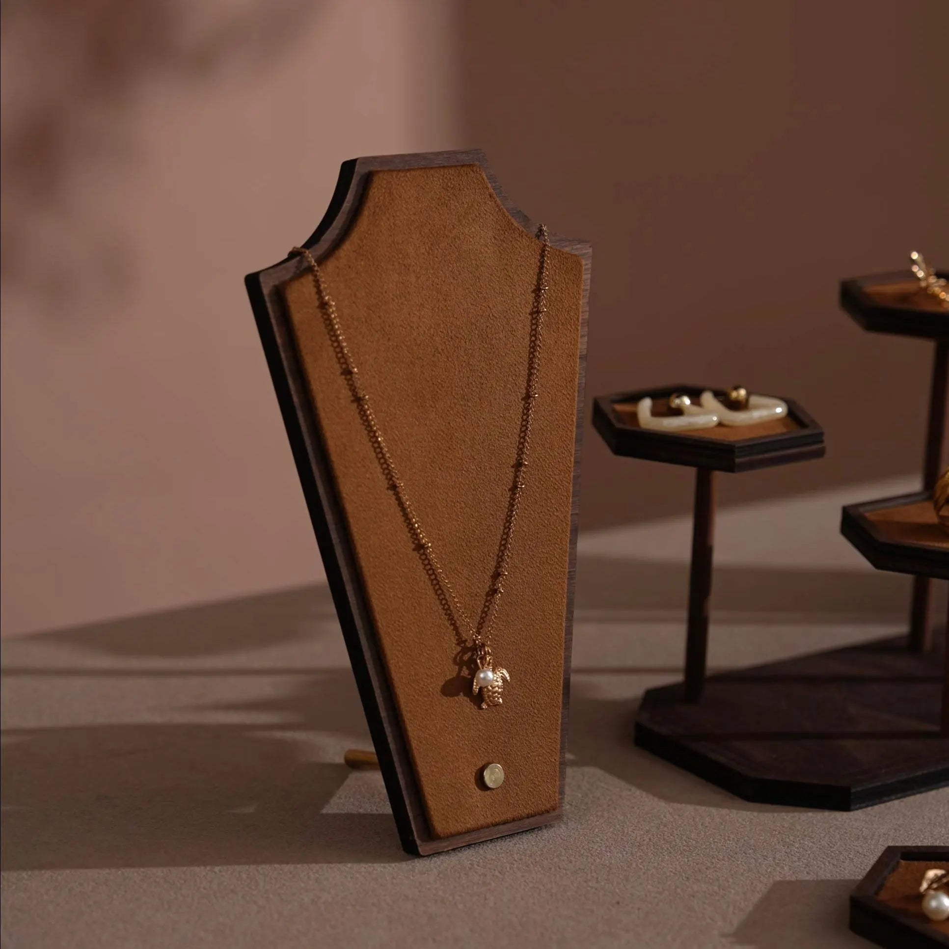 Walnut Veneer Jewelry Vendor Display Set (7-Piece) | 12 Colors