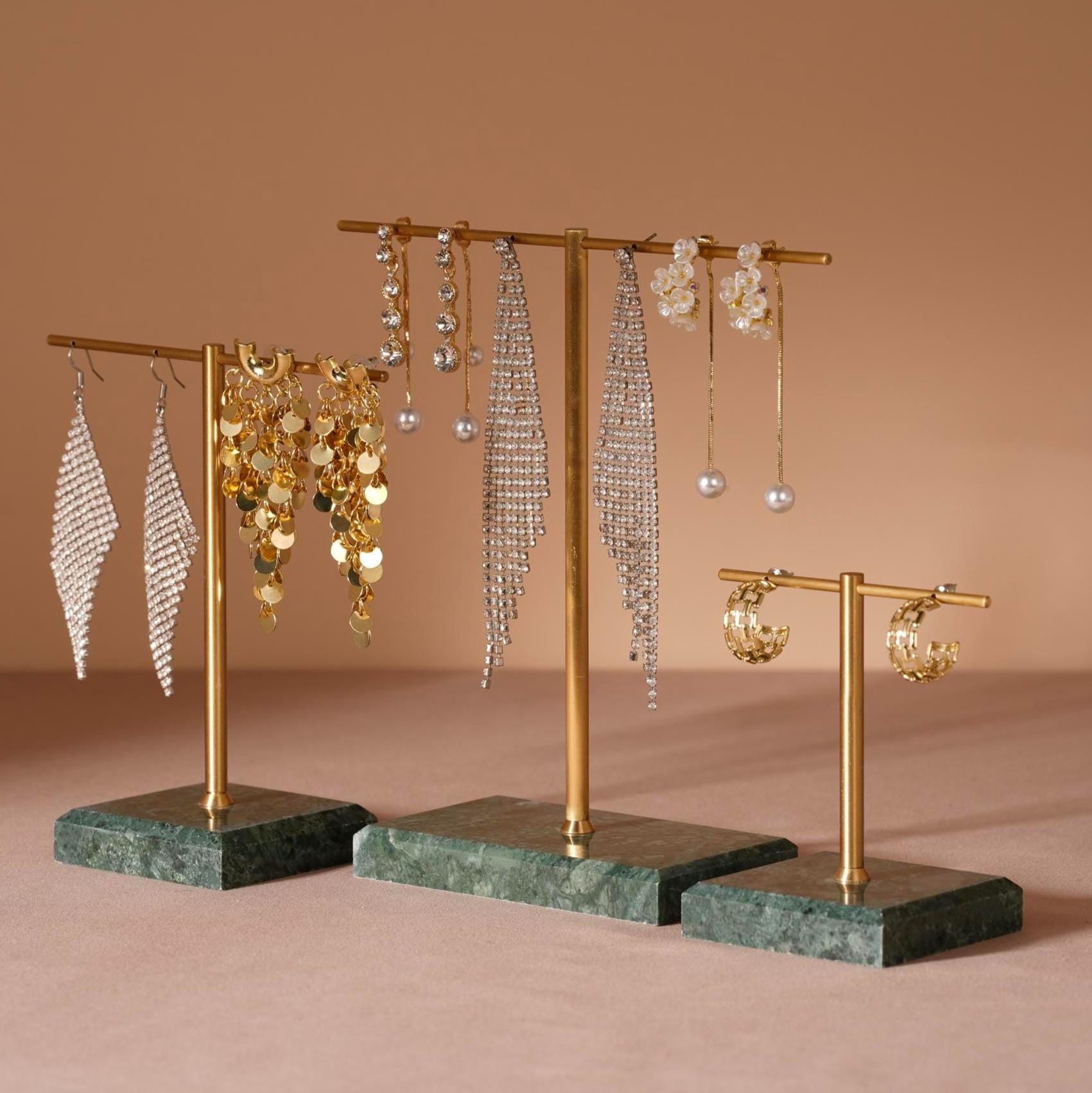 Marble Base Brass Earring Holder – Jewelry Display Stand, Boutique Decor