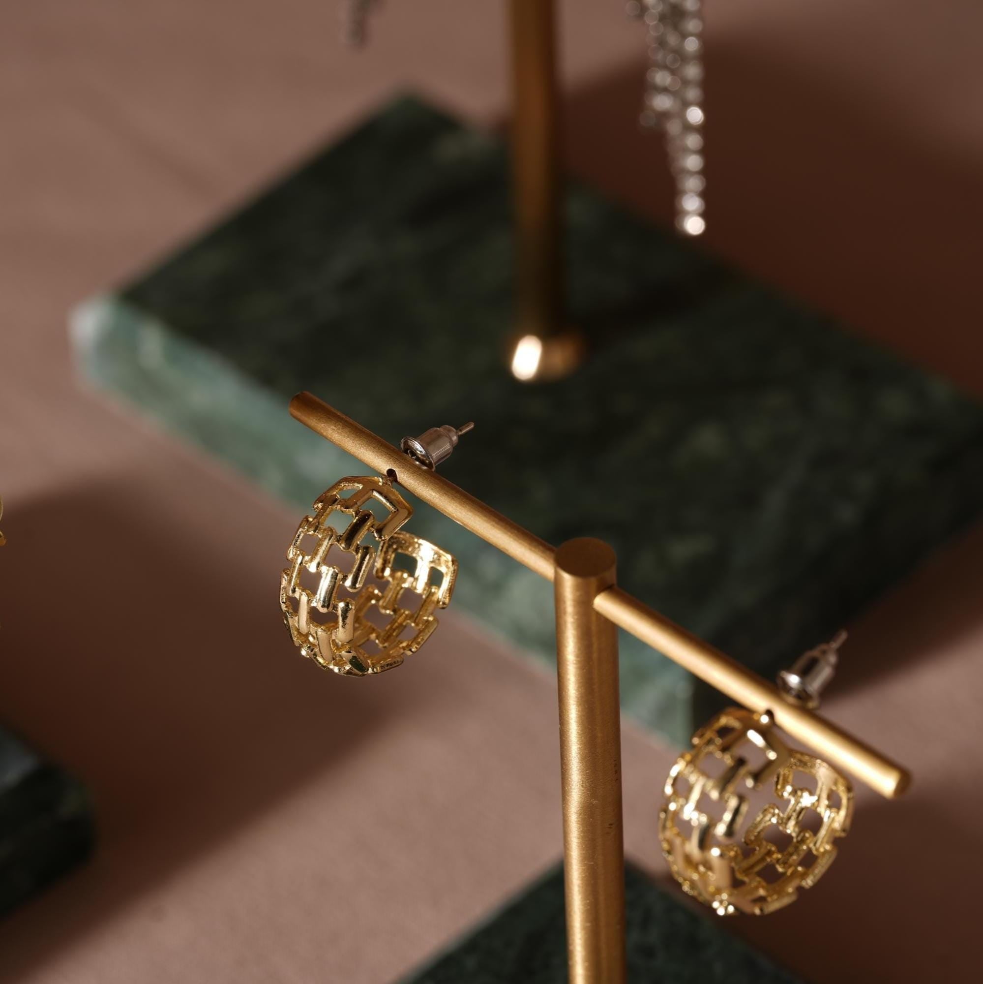 Marble Base Brass Earring Holder – Jewelry Display Stand, Boutique Decor