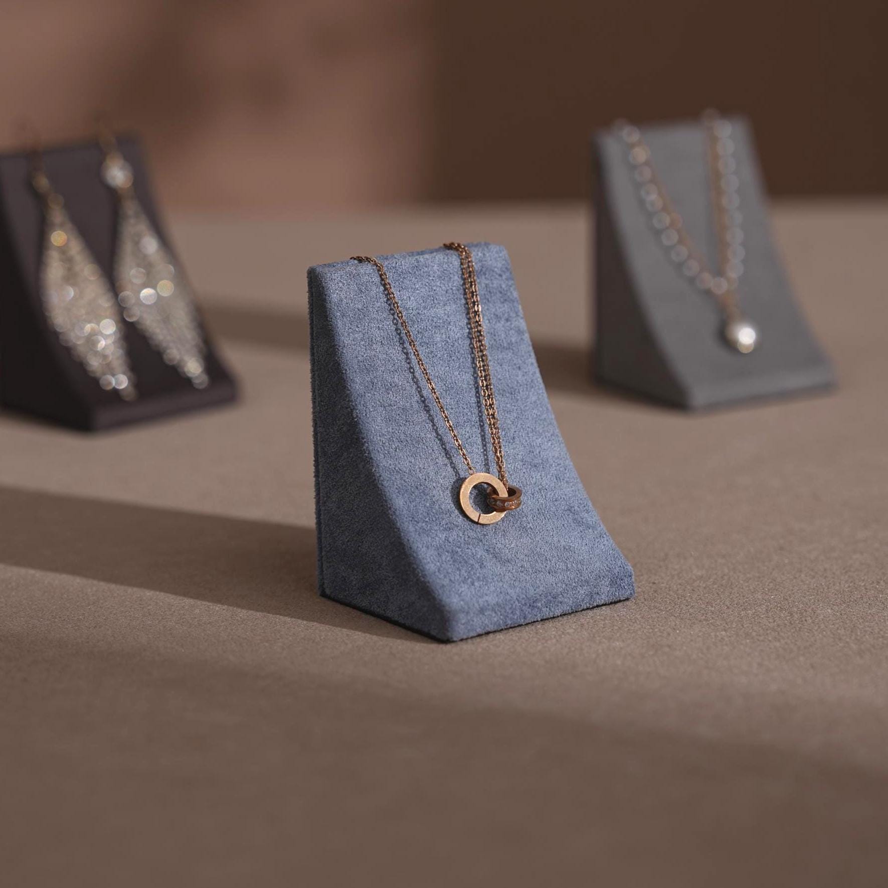 Minimalist Suede Jewelry Display Stand for Earrings and Necklaces