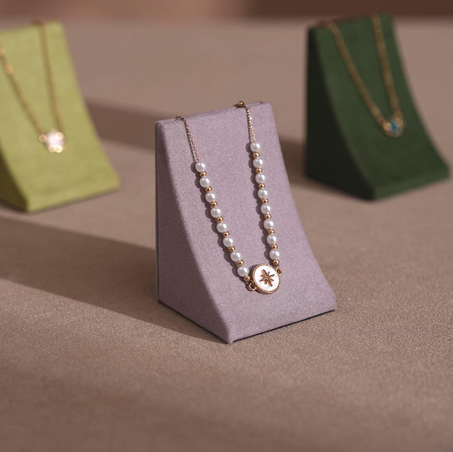 Minimalist Suede Jewelry Display Stand for Earrings and Necklaces
