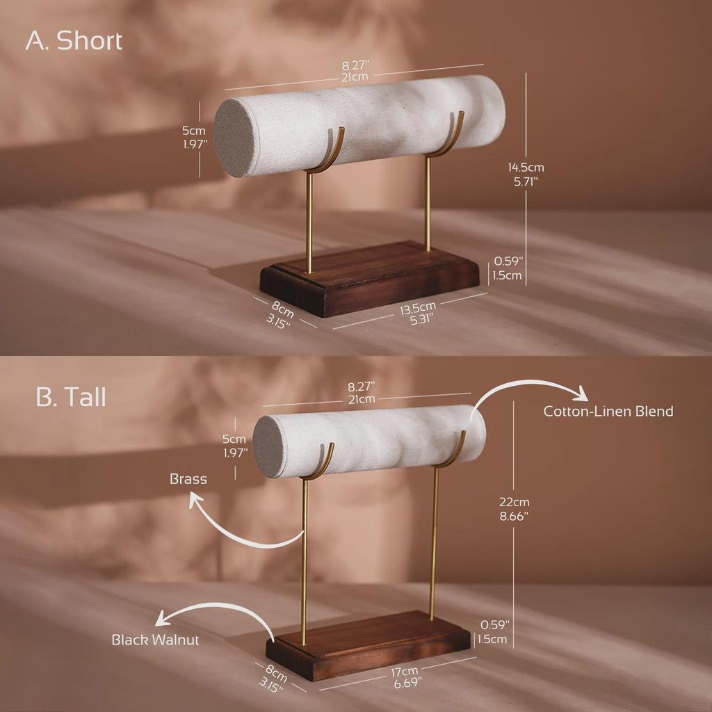 High-End Bracelet Stand with Brass Supports and Walnut Wood Base