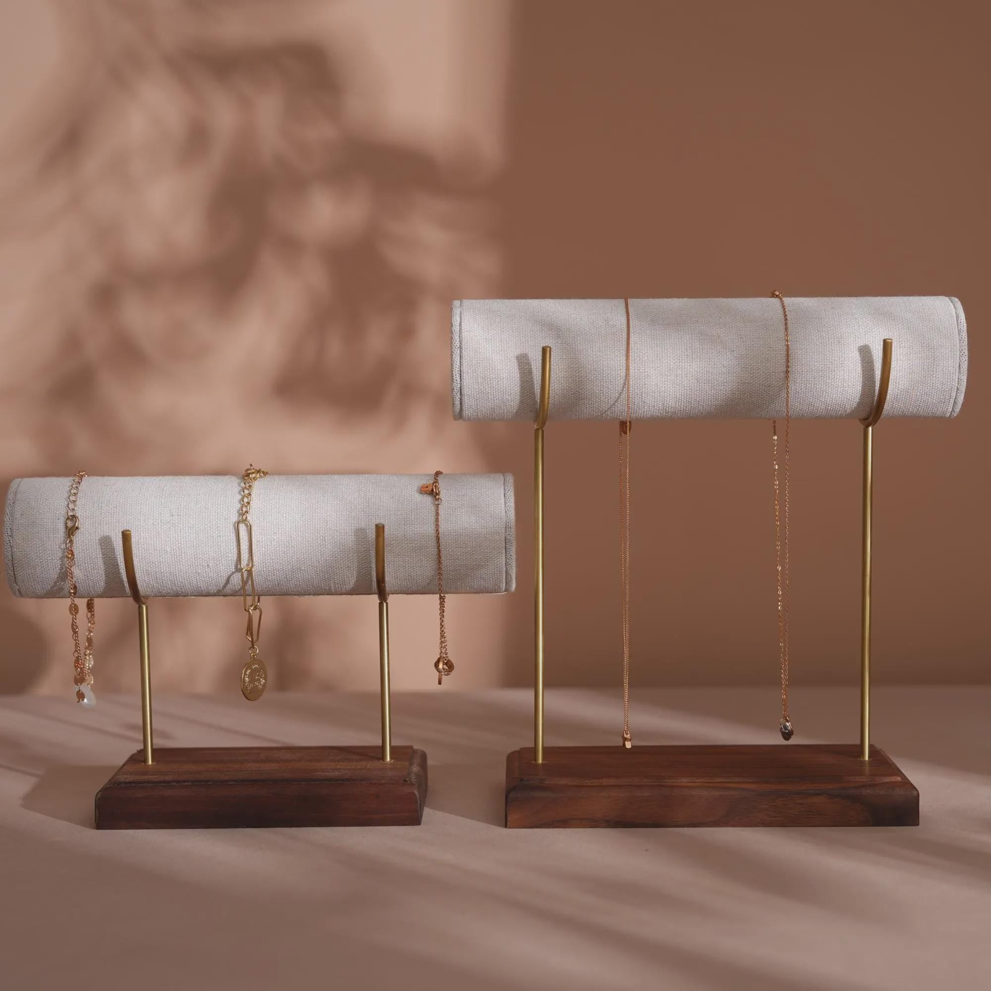 High-End Bracelet Stand with Brass Supports and Walnut Wood Base