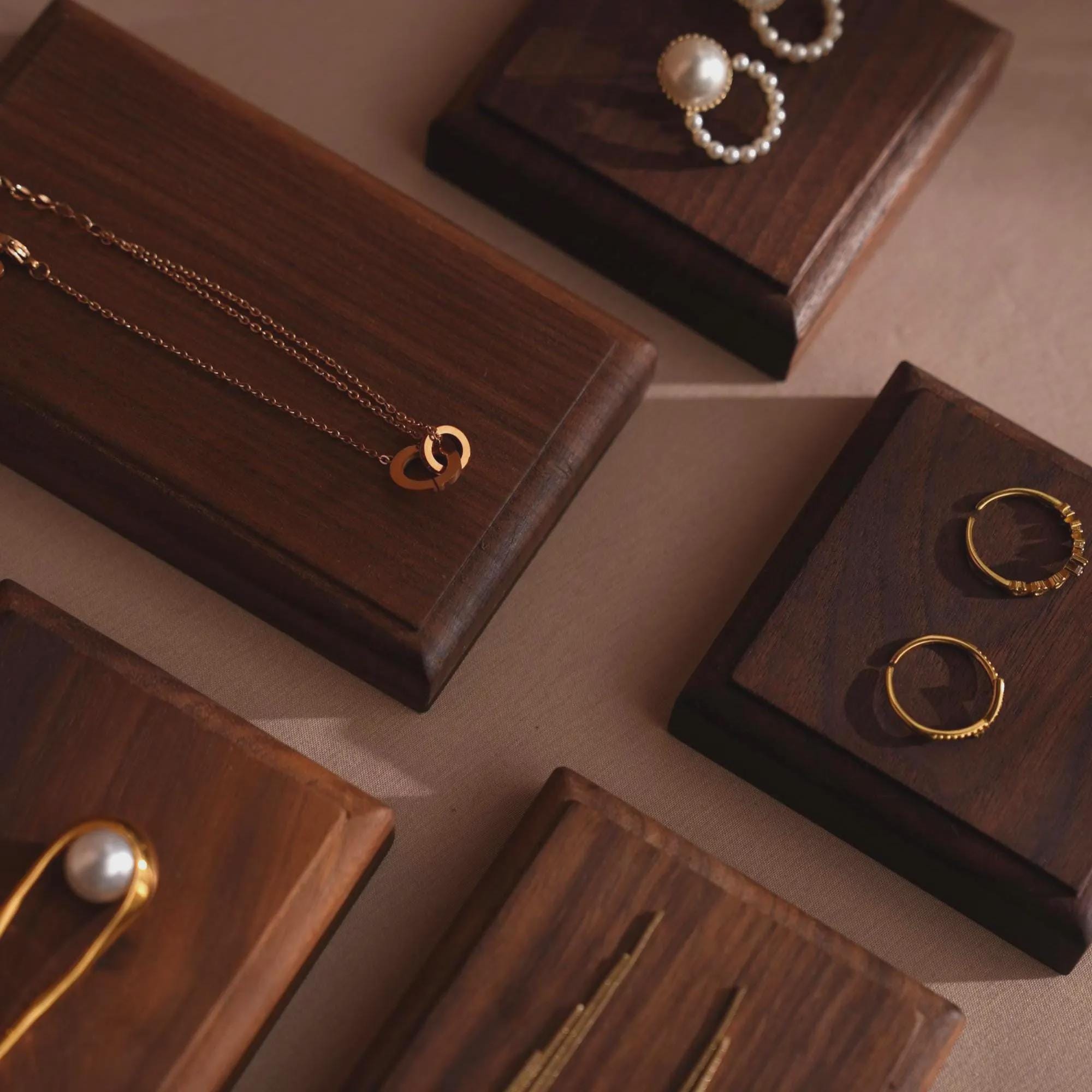 Minimalist Walnut Jewelry Display Dishes