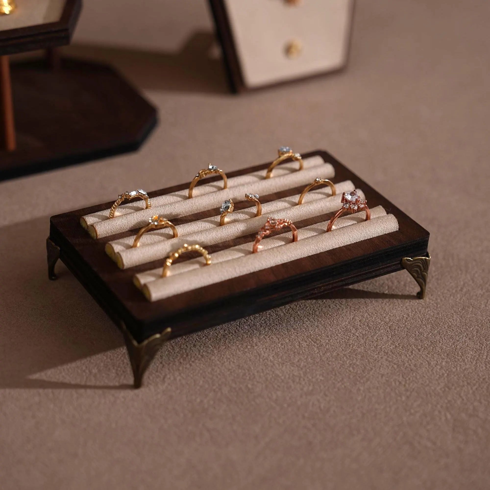 Walnut Veneer Jewelry Vendor Display Set (7-Piece) | 12 Colors