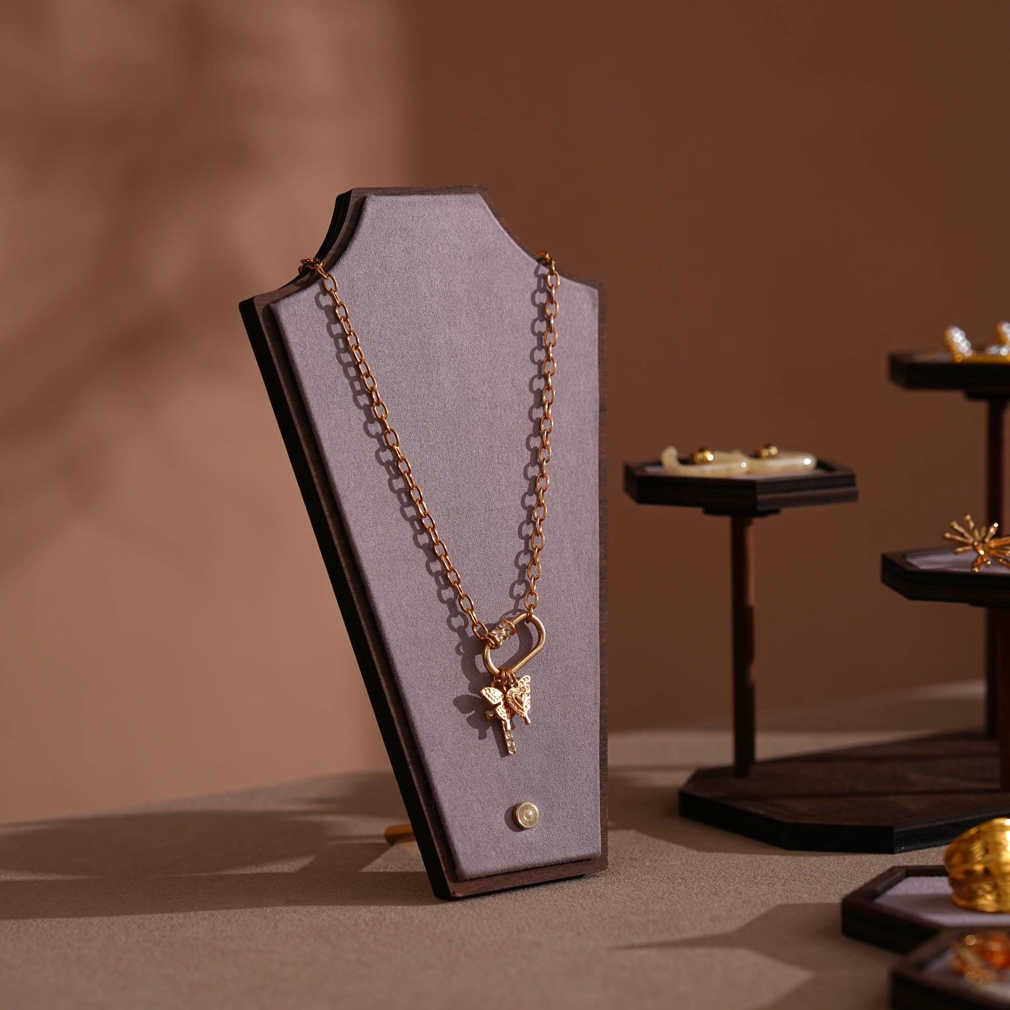 Walnut Veneer Jewelry Vendor Display Set (7-Piece) | 12 Colors