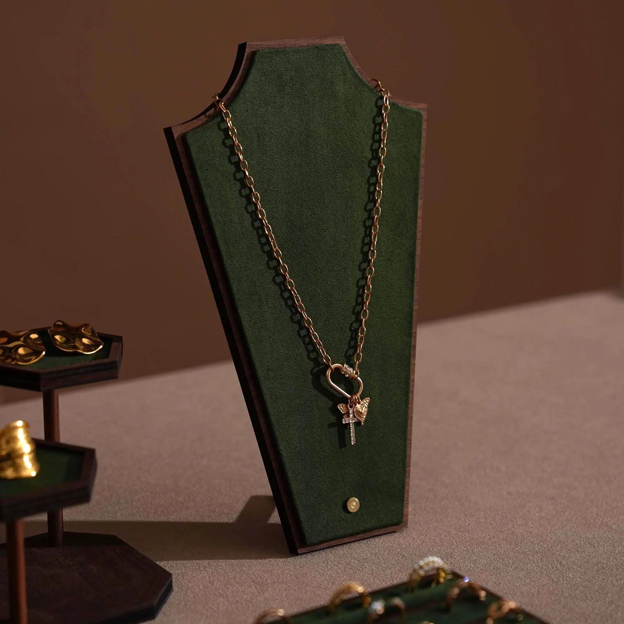 Walnut Veneer Jewelry Vendor Display Set (7-Piece) | 12 Colors