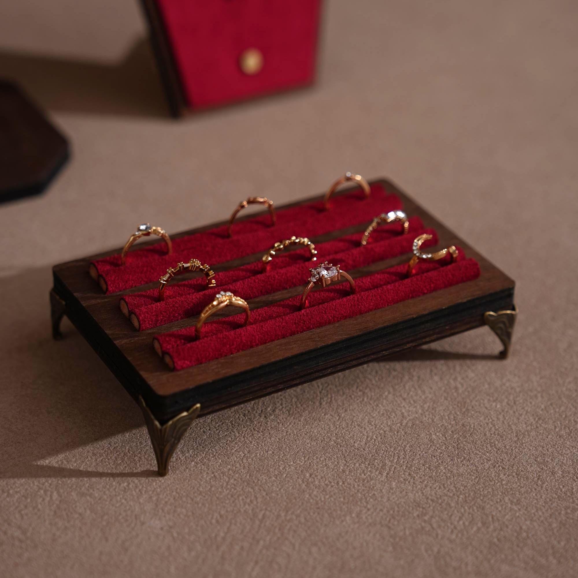 Walnut Veneer Jewelry Vendor Display Set (7-Piece) | 12 Colors