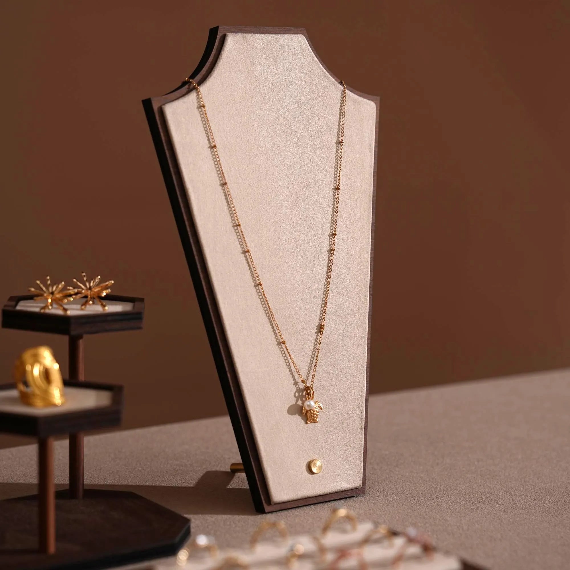 Walnut Veneer Jewelry Vendor Display Set (7-Piece) | 12 Colors