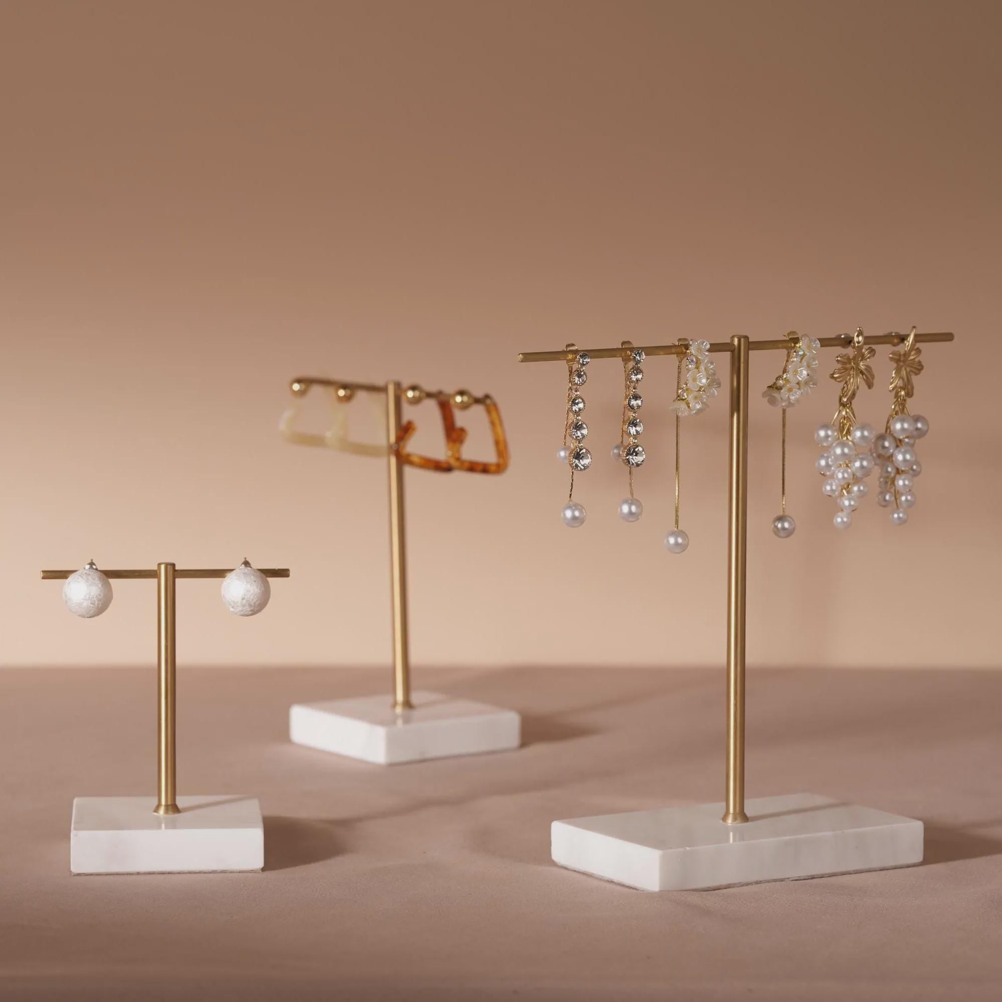 Marble Base Brass Earring Holder – Jewelry Display Stand, Boutique Decor