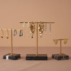 Marble Base Brass Earring Holder – Jewelry Display Stand, Boutique Decor