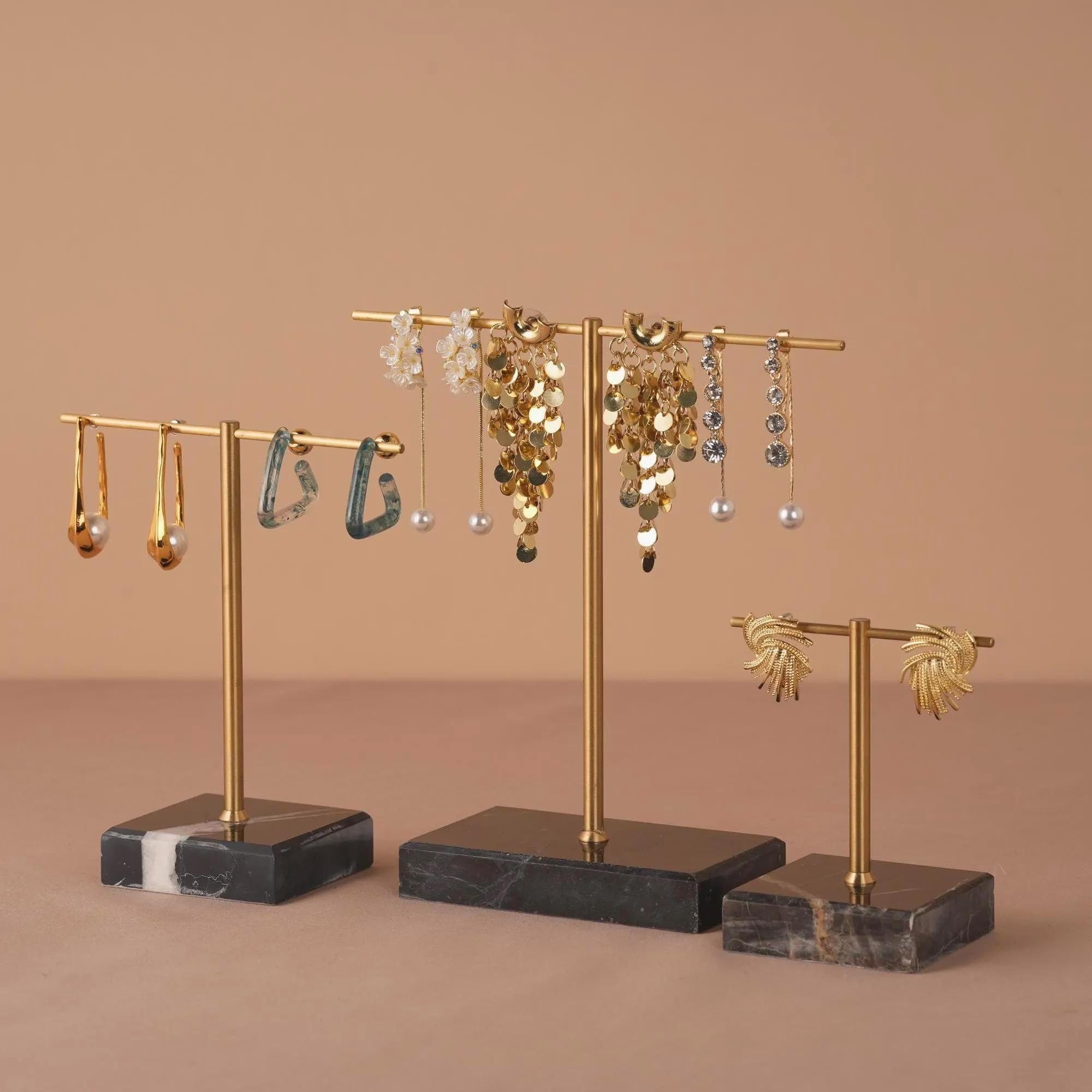 Marble Base Brass Earring Holder – Jewelry Display Stand, Boutique Decor