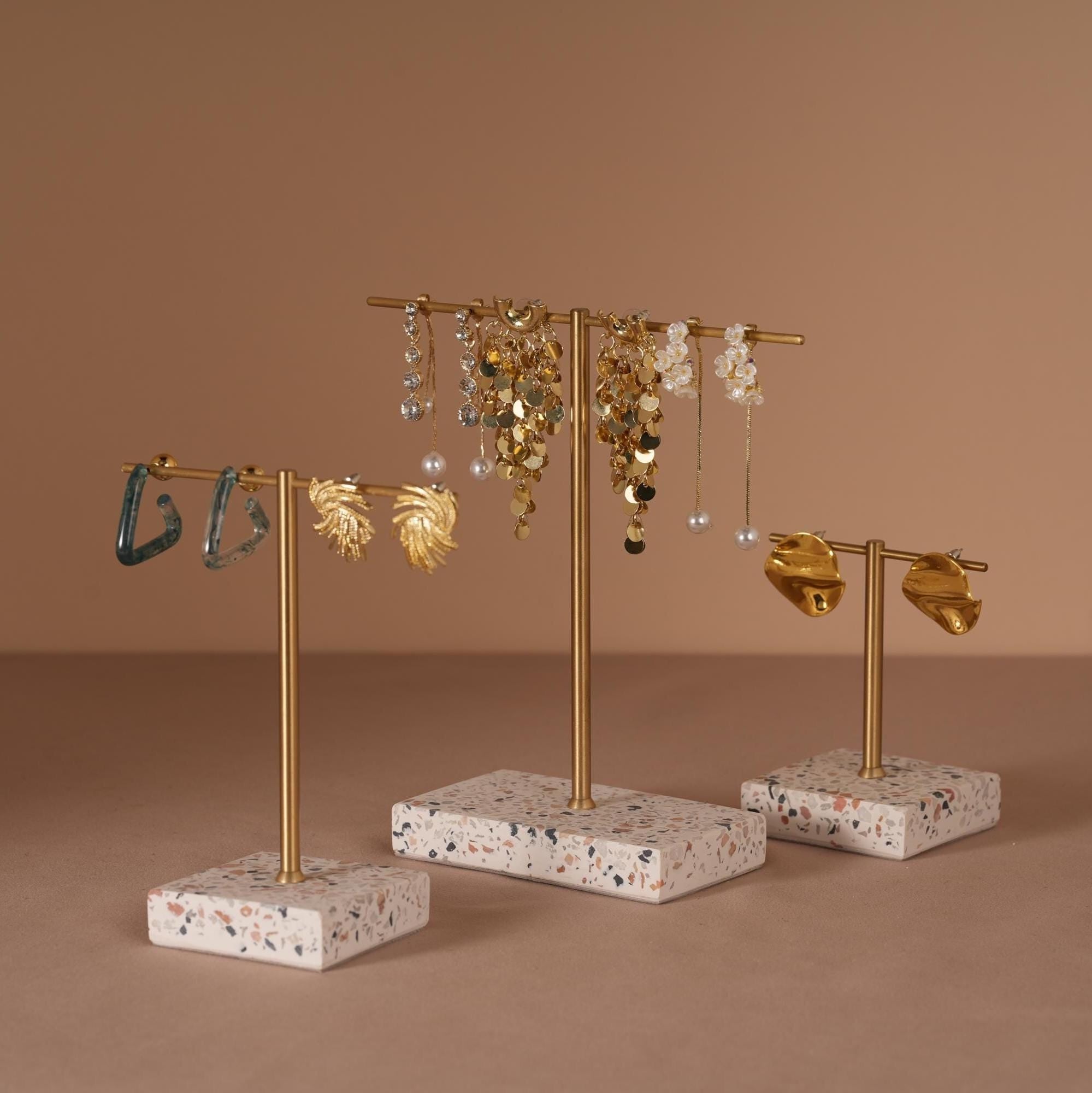 Marble Base Brass Earring Holder – Jewelry Display Stand, Boutique Decor
