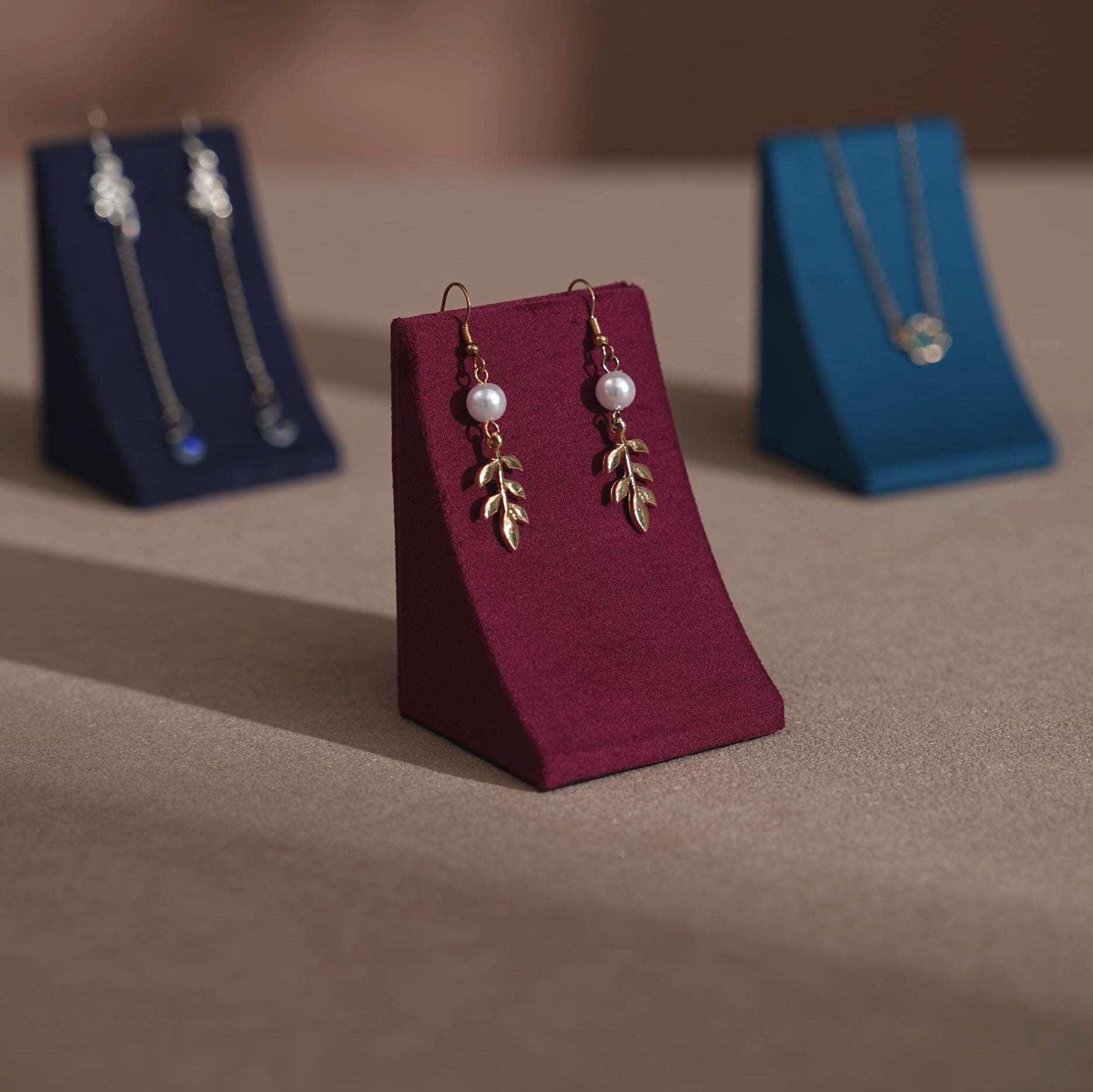 Minimalist Suede Jewelry Display Stand for Earrings and Necklaces