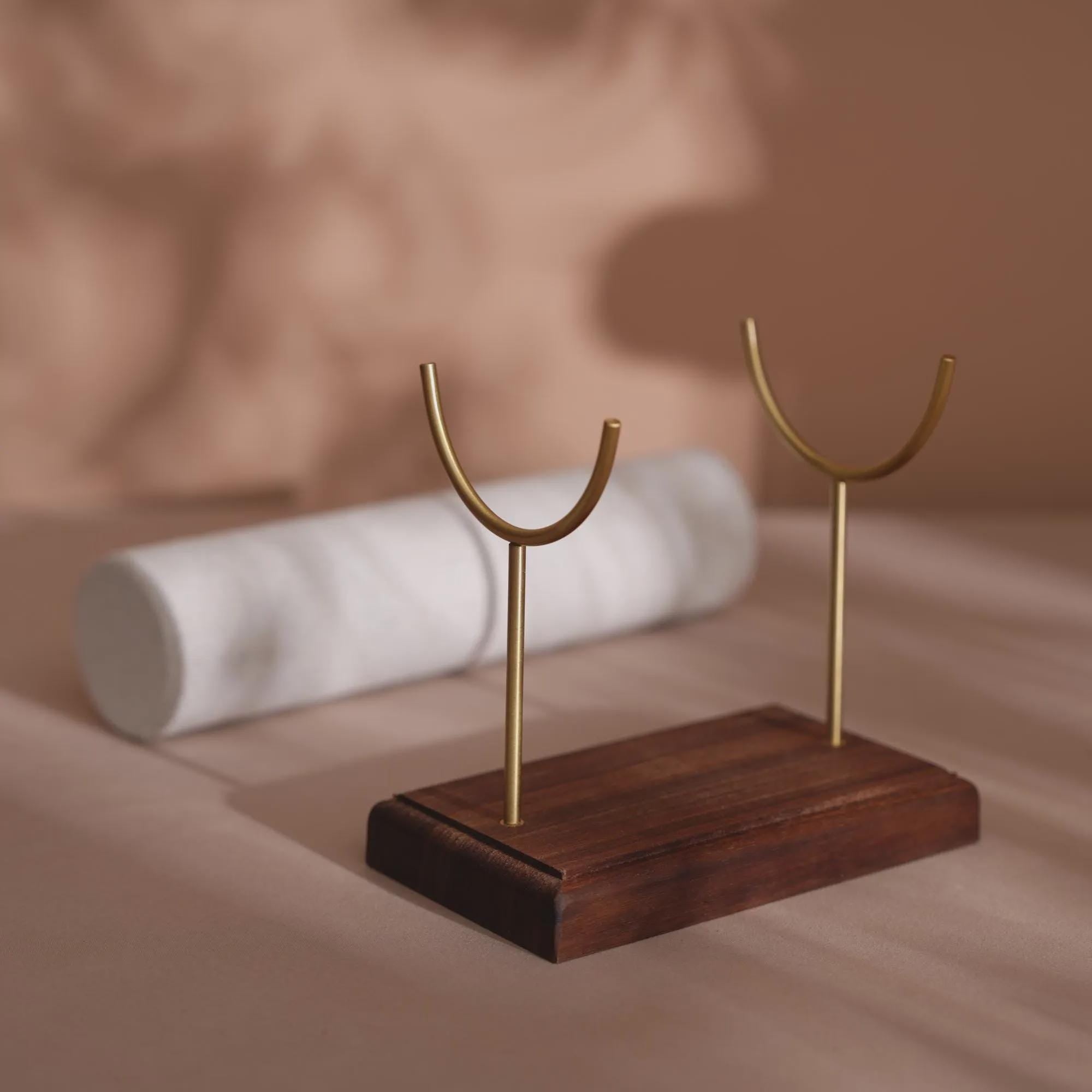 High-End Bracelet Stand with Brass Supports and Walnut Wood Base