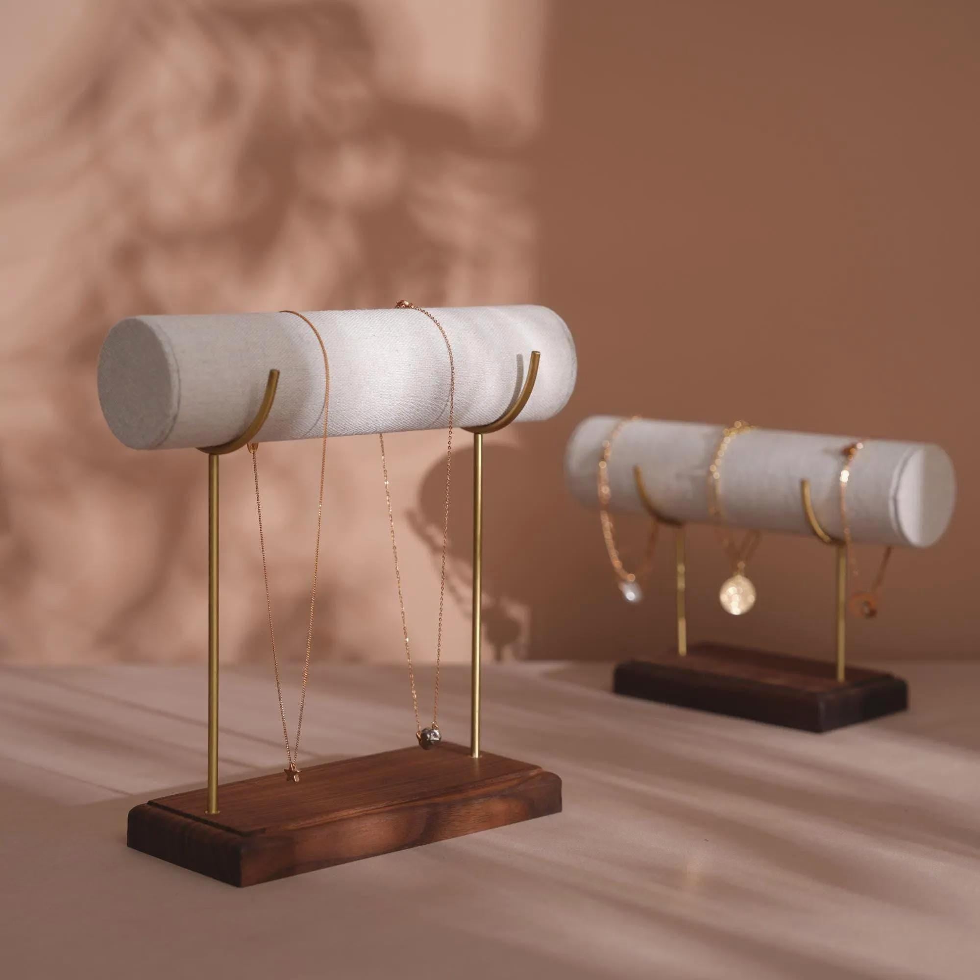 High-End Bracelet Stand with Brass Supports and Walnut Wood Base
