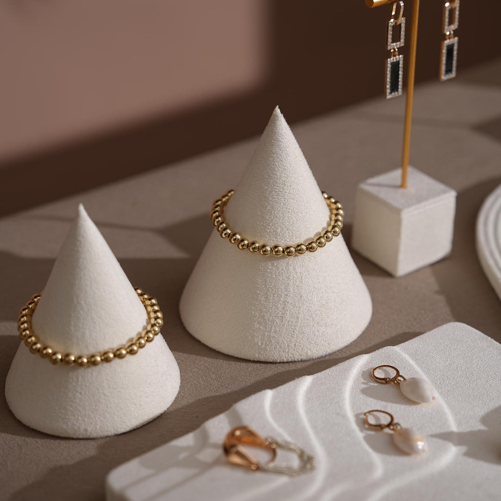 Elegant White Suede Jewelry Display Dish and Tray set