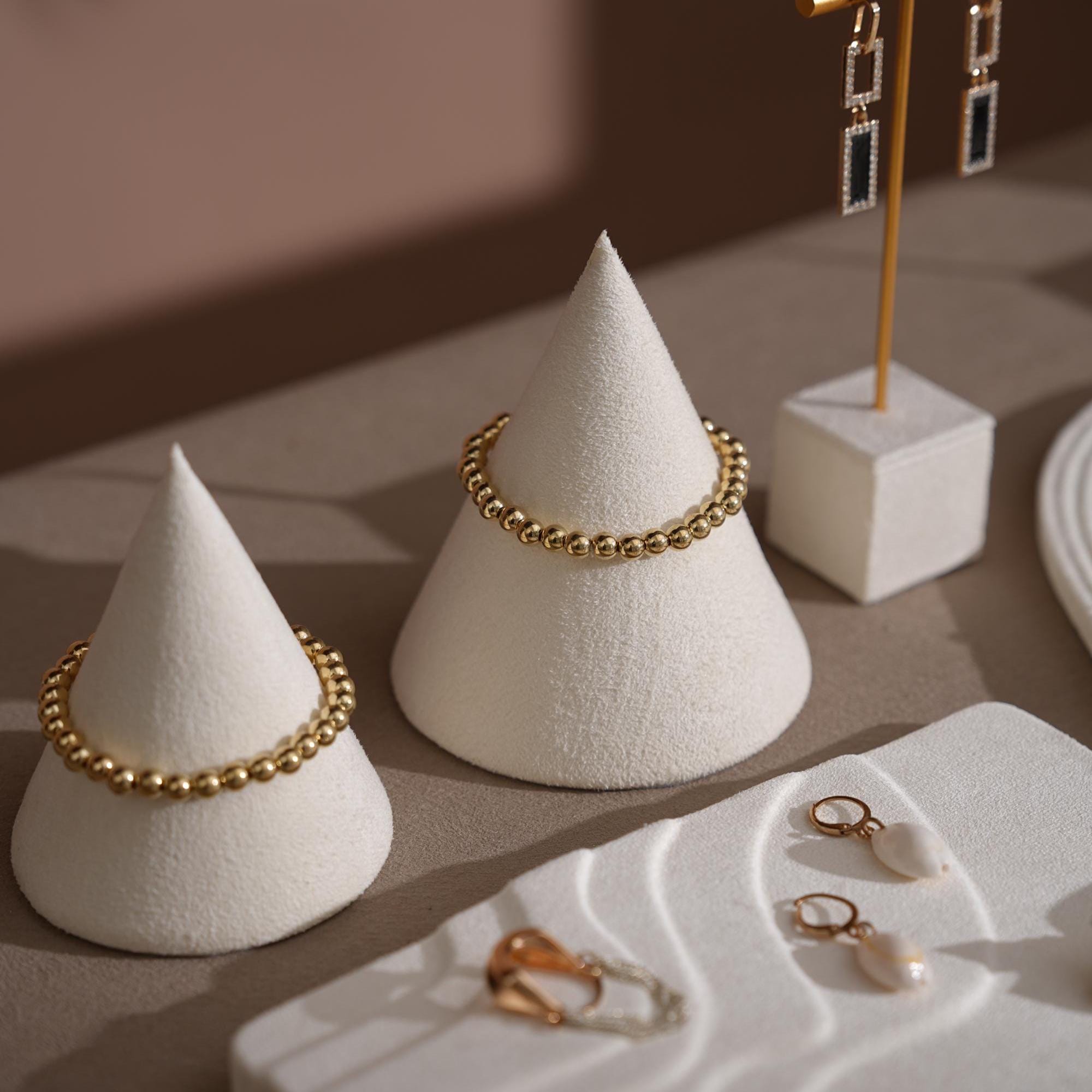 Elegant White Suede Jewelry Display Dish and Tray set