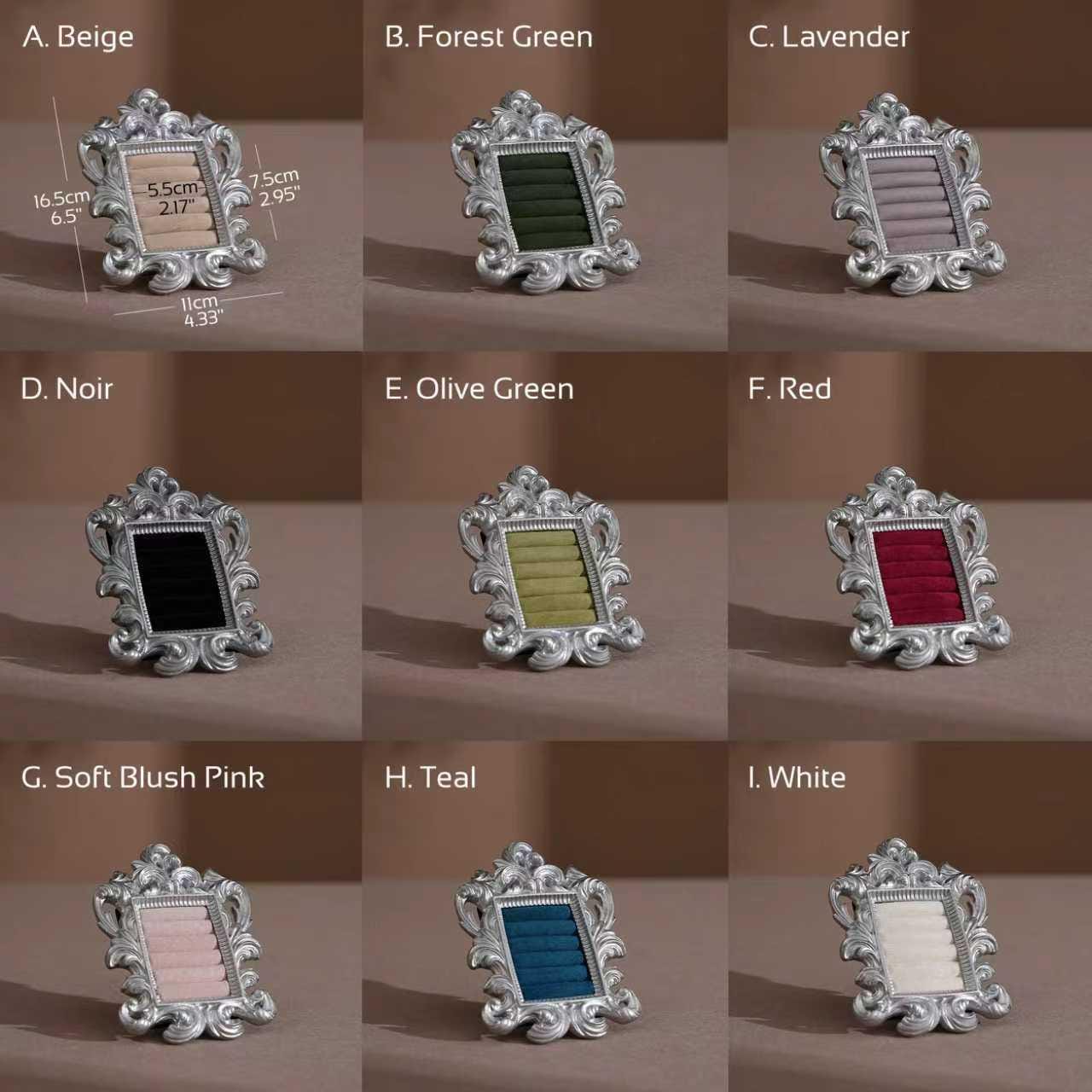 Rococo Silver Jewelry Display Frame: Suede Ring & Earring Holder