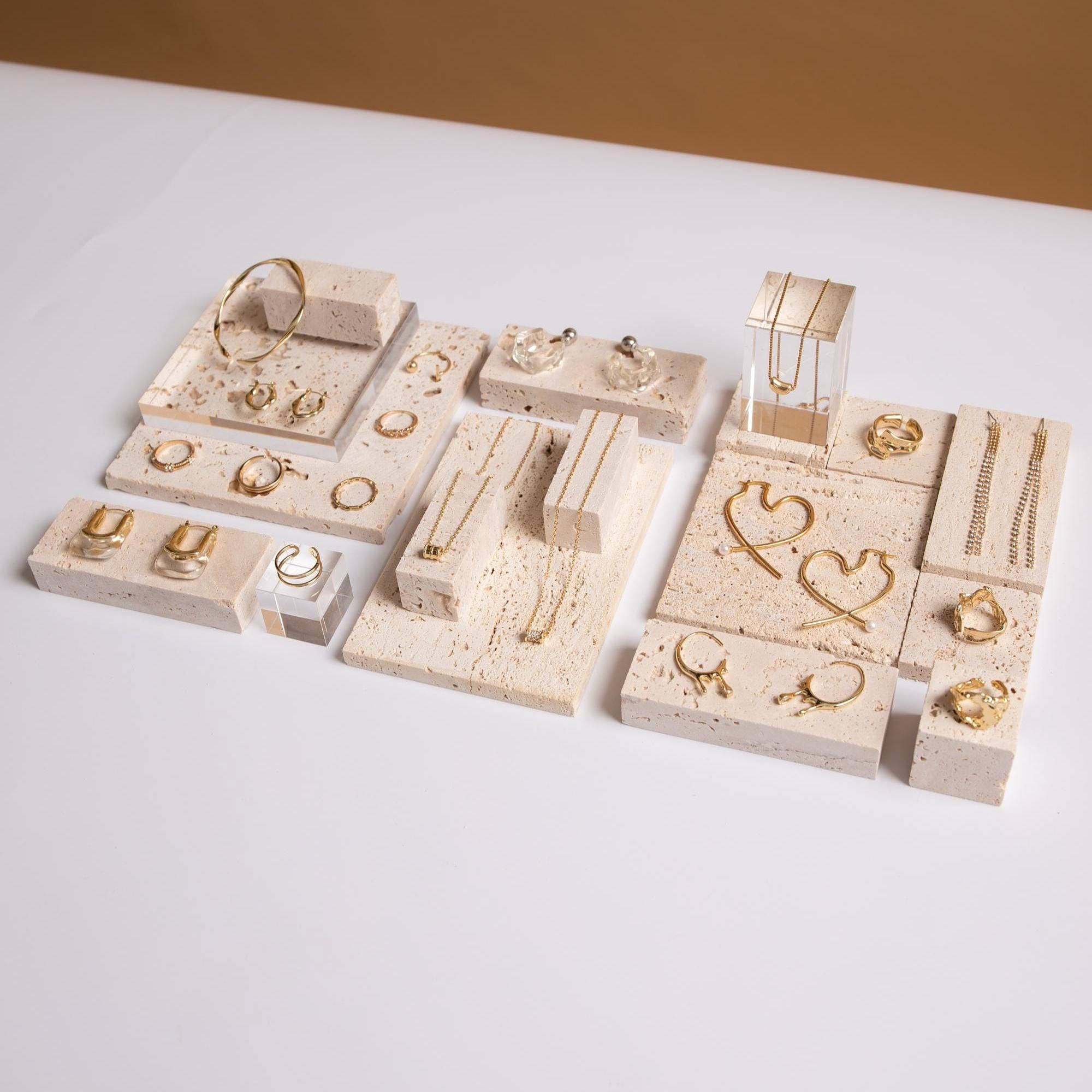 Yellow Travertine Jewelry Display Set – 13-Piece Boutique Showcase Kit