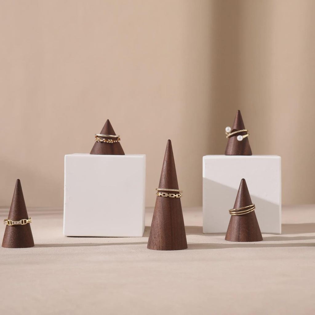 Walnut Wood Ring Cone Stand – Boutique Ring Holder Display
