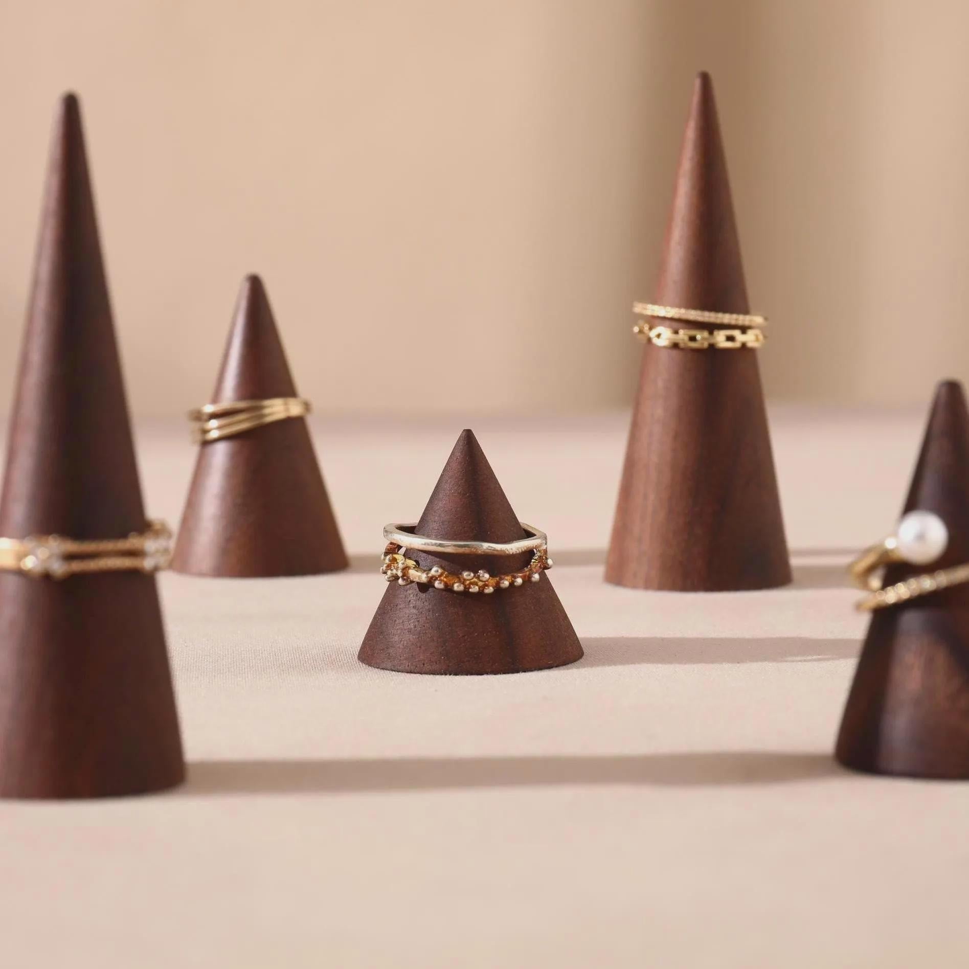 Walnut Wood Ring Cone Stand – Boutique Ring Holder Display