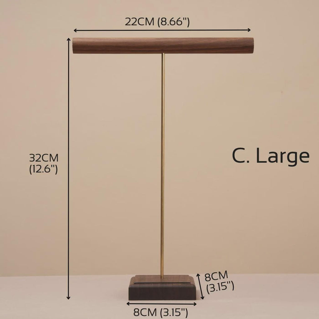 Solid Walnut Wood Jewelry Display Stand with Brass Rod – Necklace Bracelet Organizer