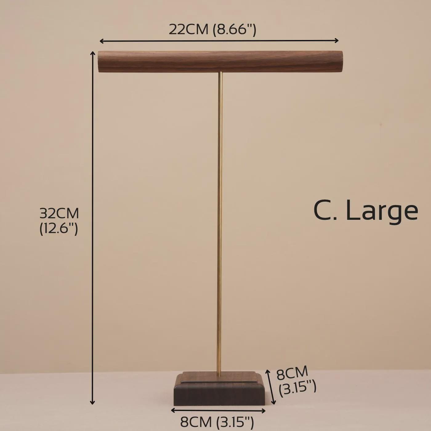 Solid Walnut Wood Jewelry Display Stand with Brass Rod – Necklace Bracelet Organizer