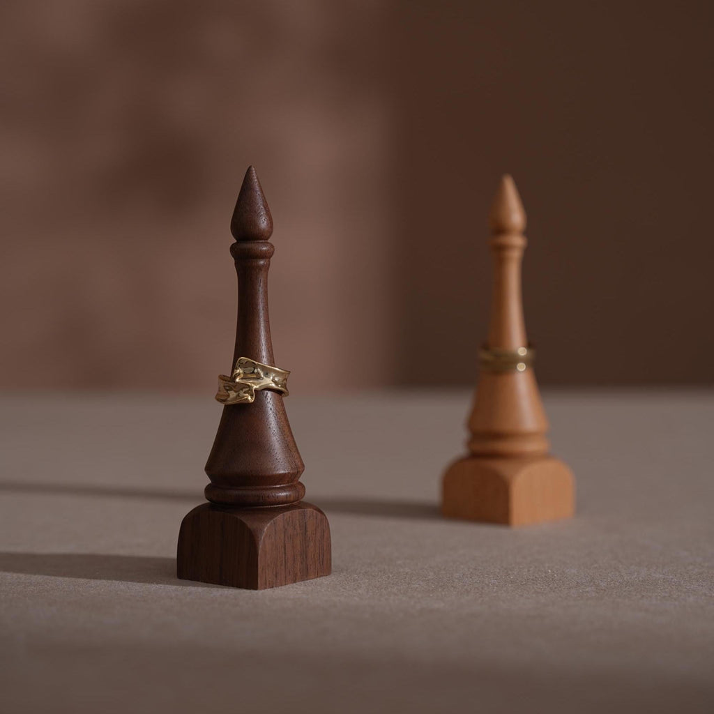 Black Walnut Beechwood Ring Holder: Bishop Style Jewelry Display Stand