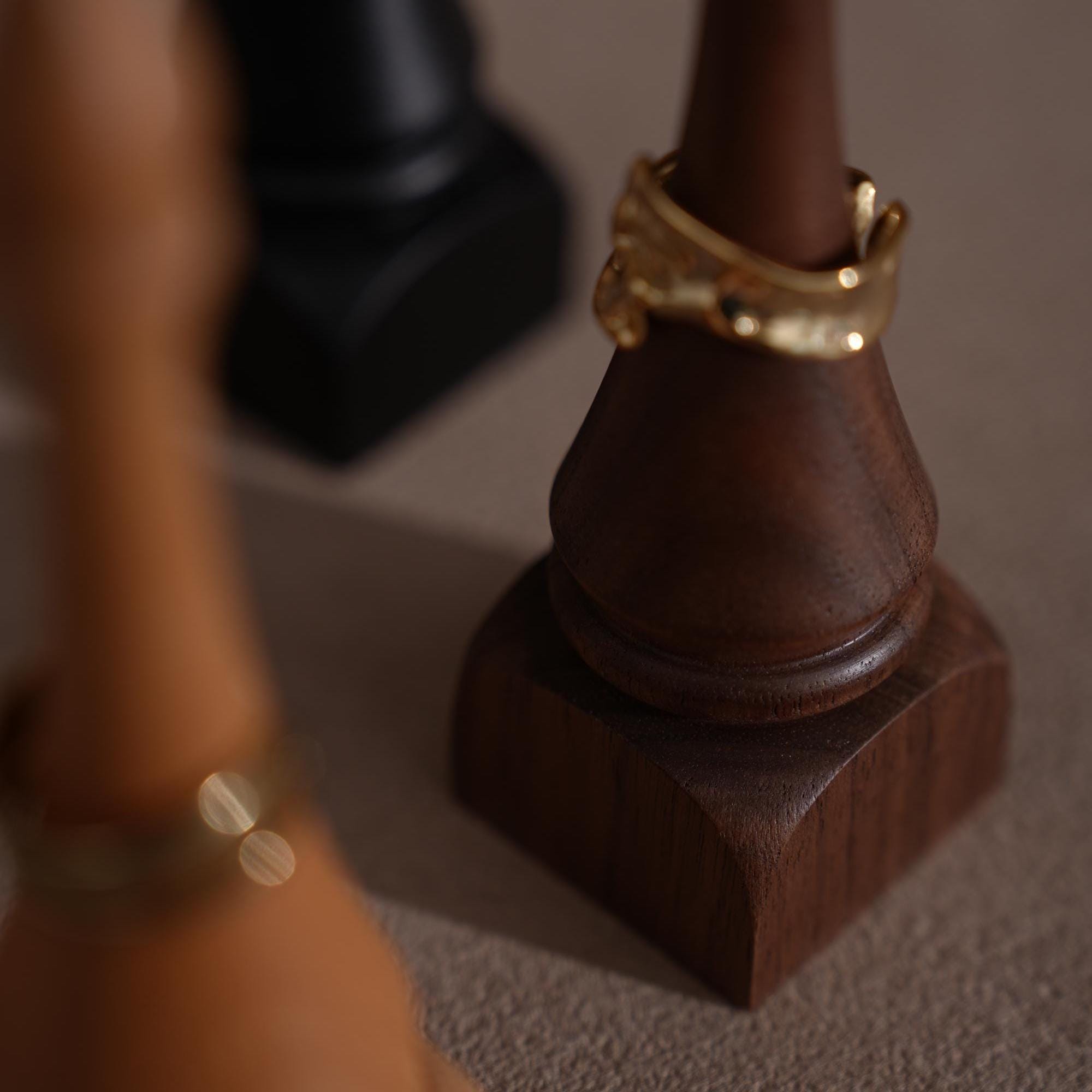 Black Walnut Beechwood Ring Holder: Bishop Style Jewelry Display Stand