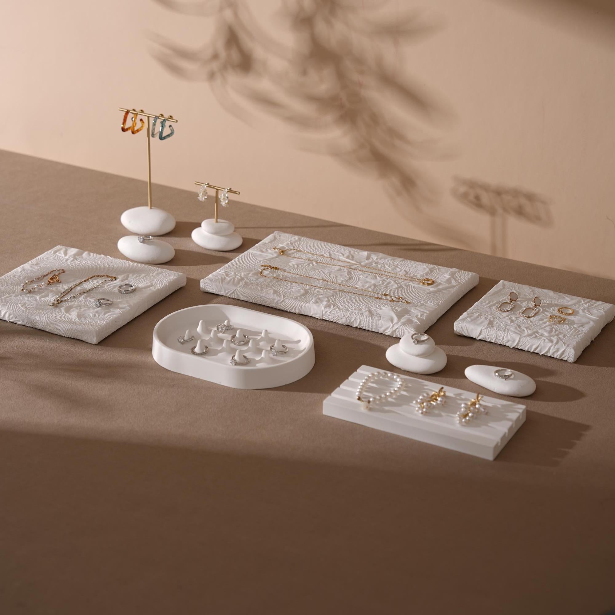 Plaster Jewelry Display Set, Ring Tray, Earring Stand, Necklace Display Props, Handmade Boutique Craft Fair Market Display