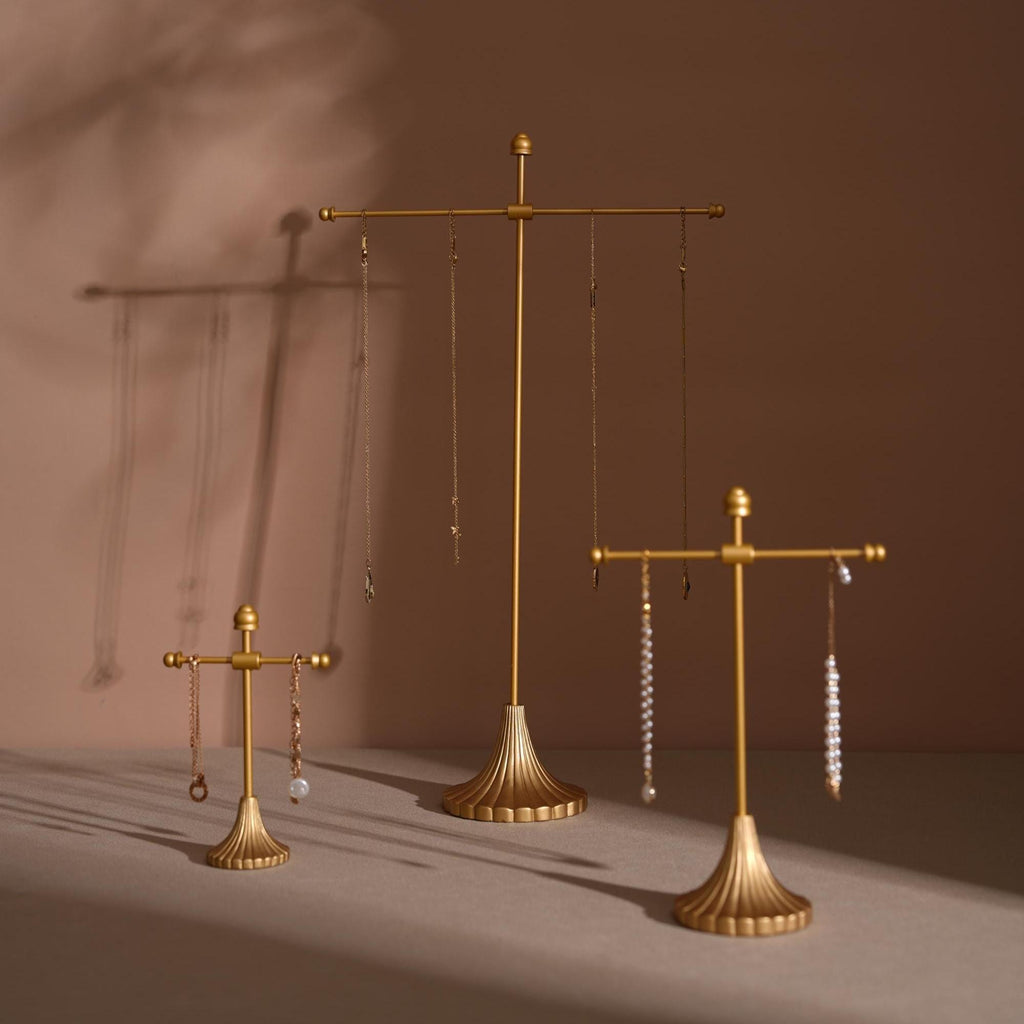 Gold Metal Jewelry Display Stand Set, Necklace Bracelet Earring Holder, T Bar Jewelry Rack, Boutique Craft Fair Display