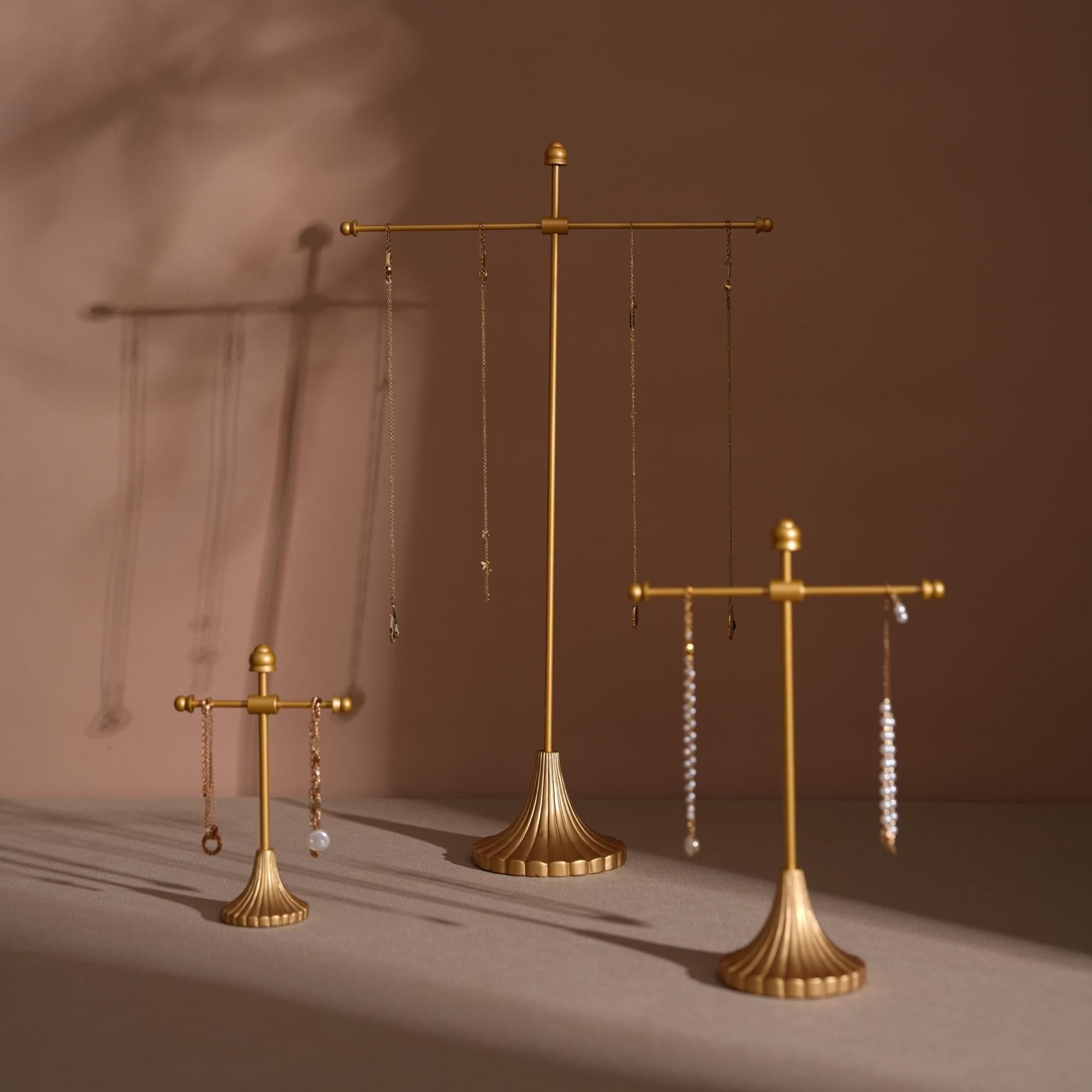 Gold Metal Jewelry Display Stand Set, Necklace Bracelet Earring Holder, T Bar Jewelry Rack, Boutique Craft Fair Display