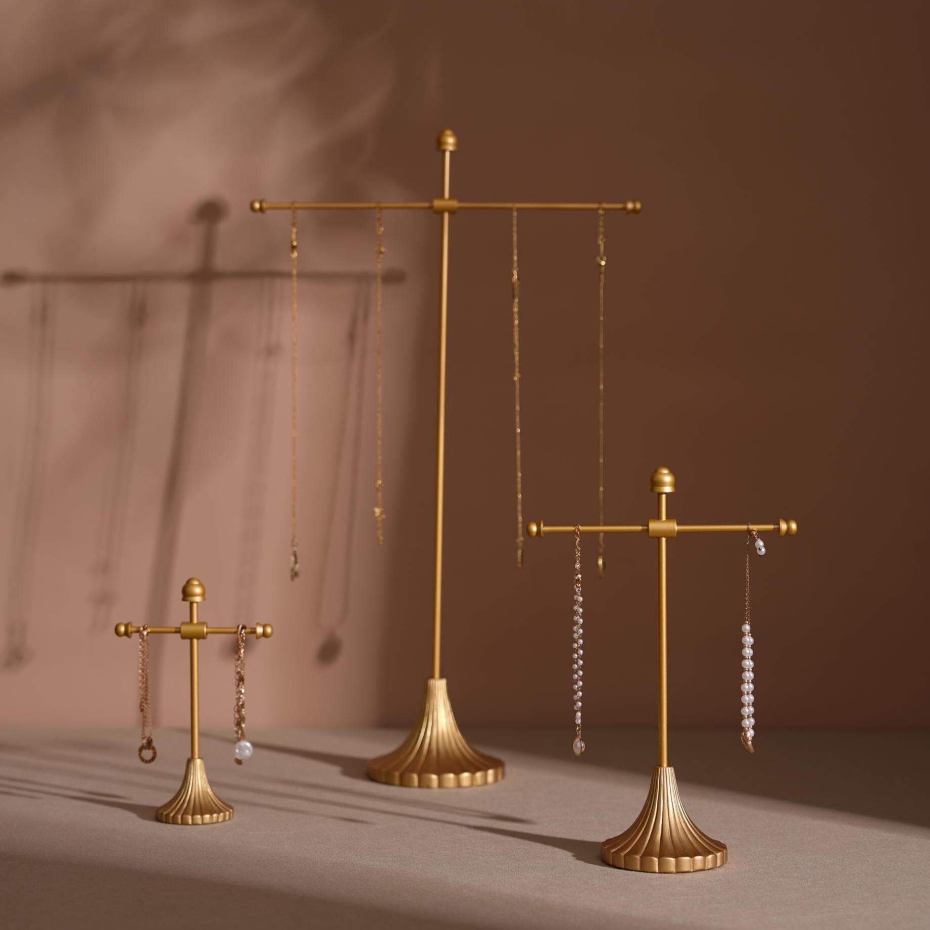 Gold Metal Jewelry Display Stand Set, Necklace Bracelet Earring Holder, T Bar Jewelry Rack, Boutique Craft Fair Display