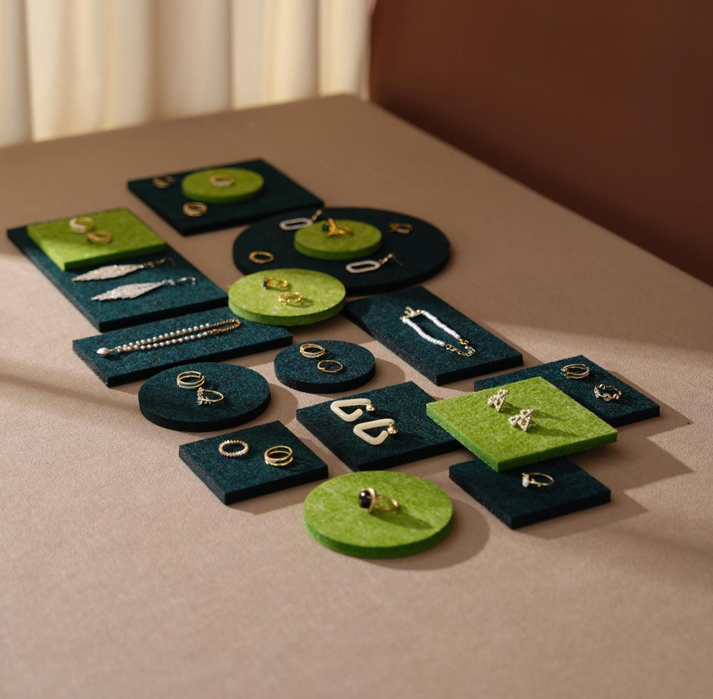 Green Felt Jewelry Display Set Ring Earring Necklace Pads Craft Fair Booth Display