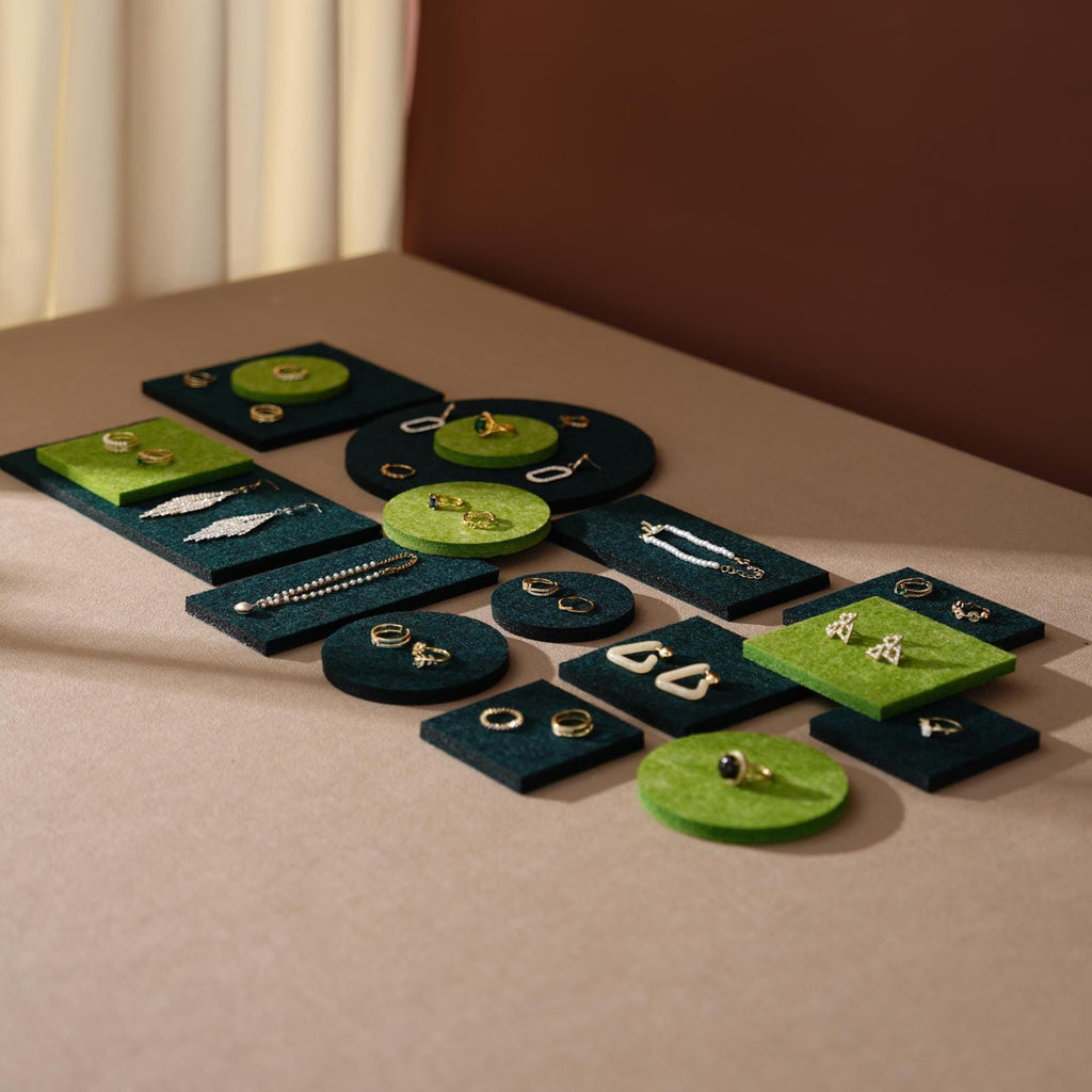 Green Felt Jewelry Display Set Ring Earring Necklace Pads Craft Fair Booth Display