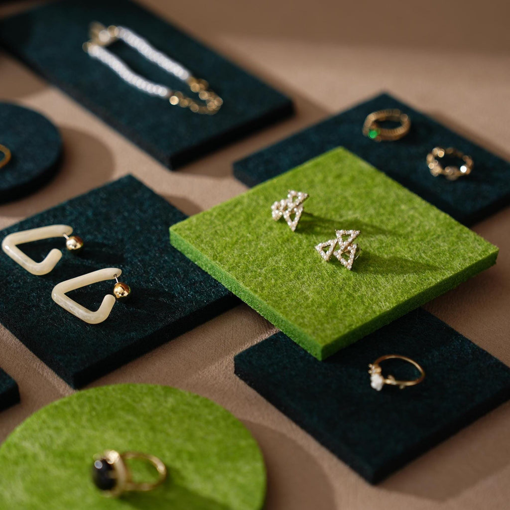 Green Felt Jewelry Display Set Ring Earring Necklace Pads Craft Fair Booth Display