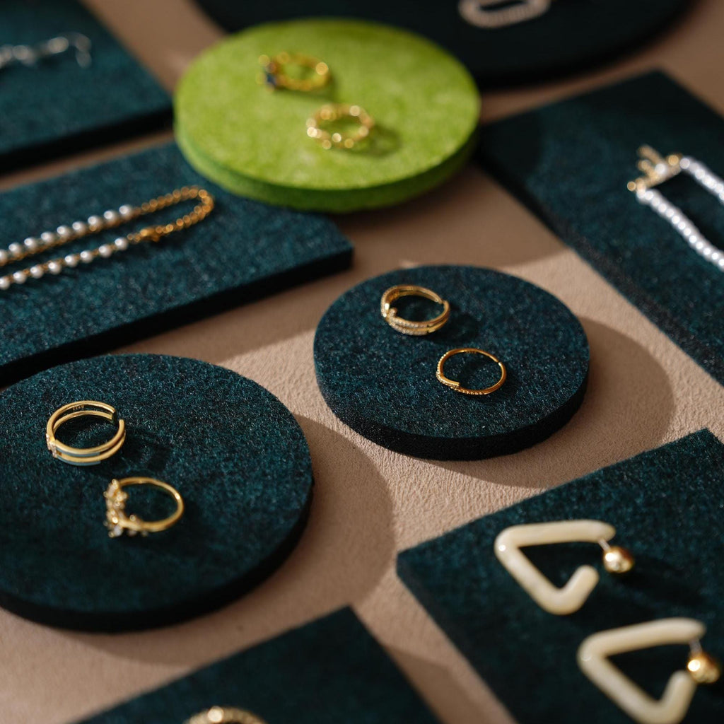 Green Felt Jewelry Display Set Ring Earring Necklace Pads Craft Fair Booth Display